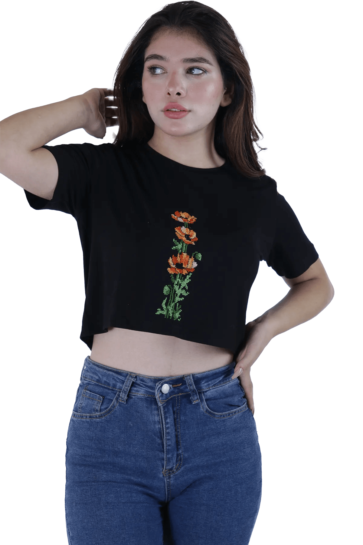 Black embroidered crop top (Large)