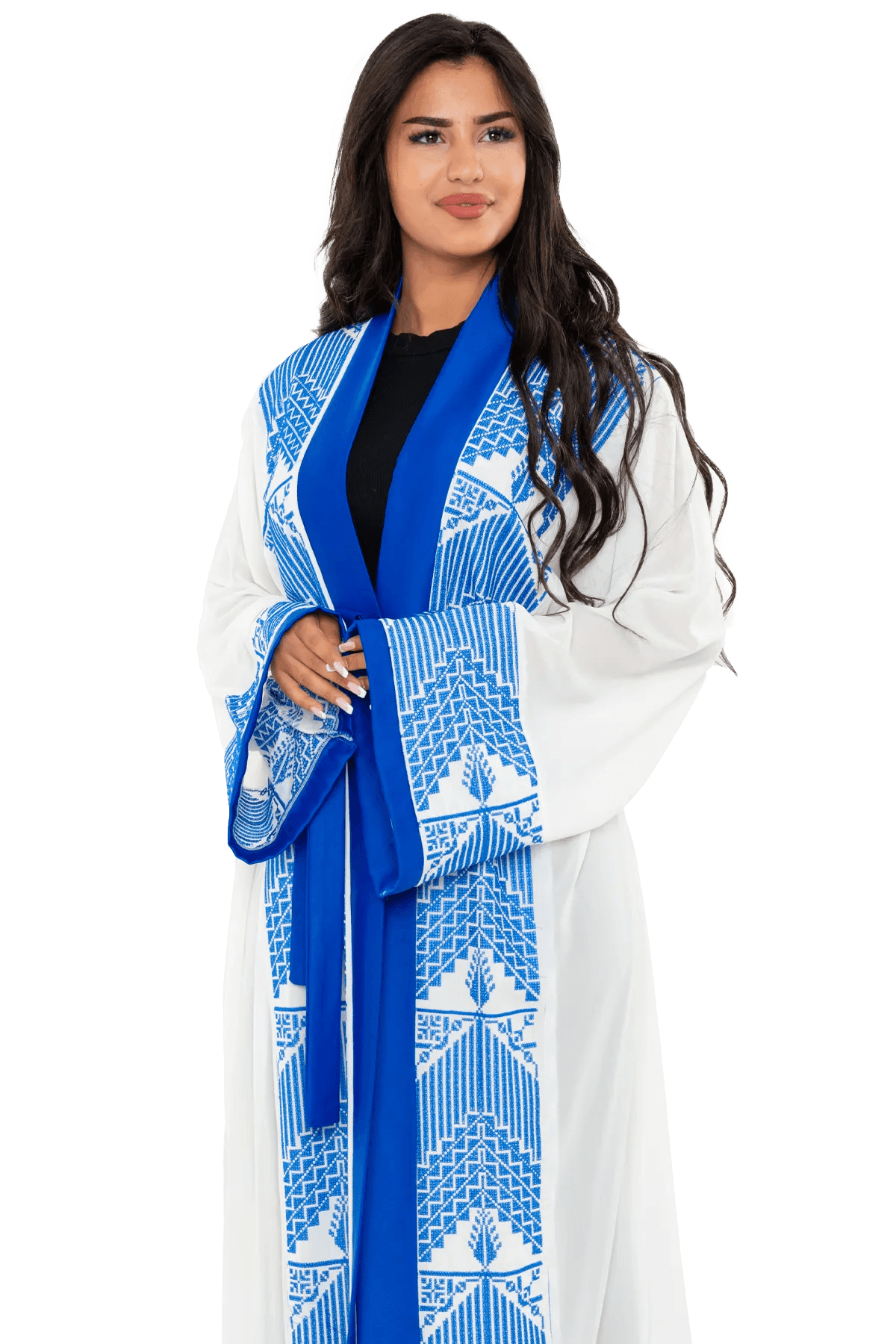 White & blue Embroidered Bisht