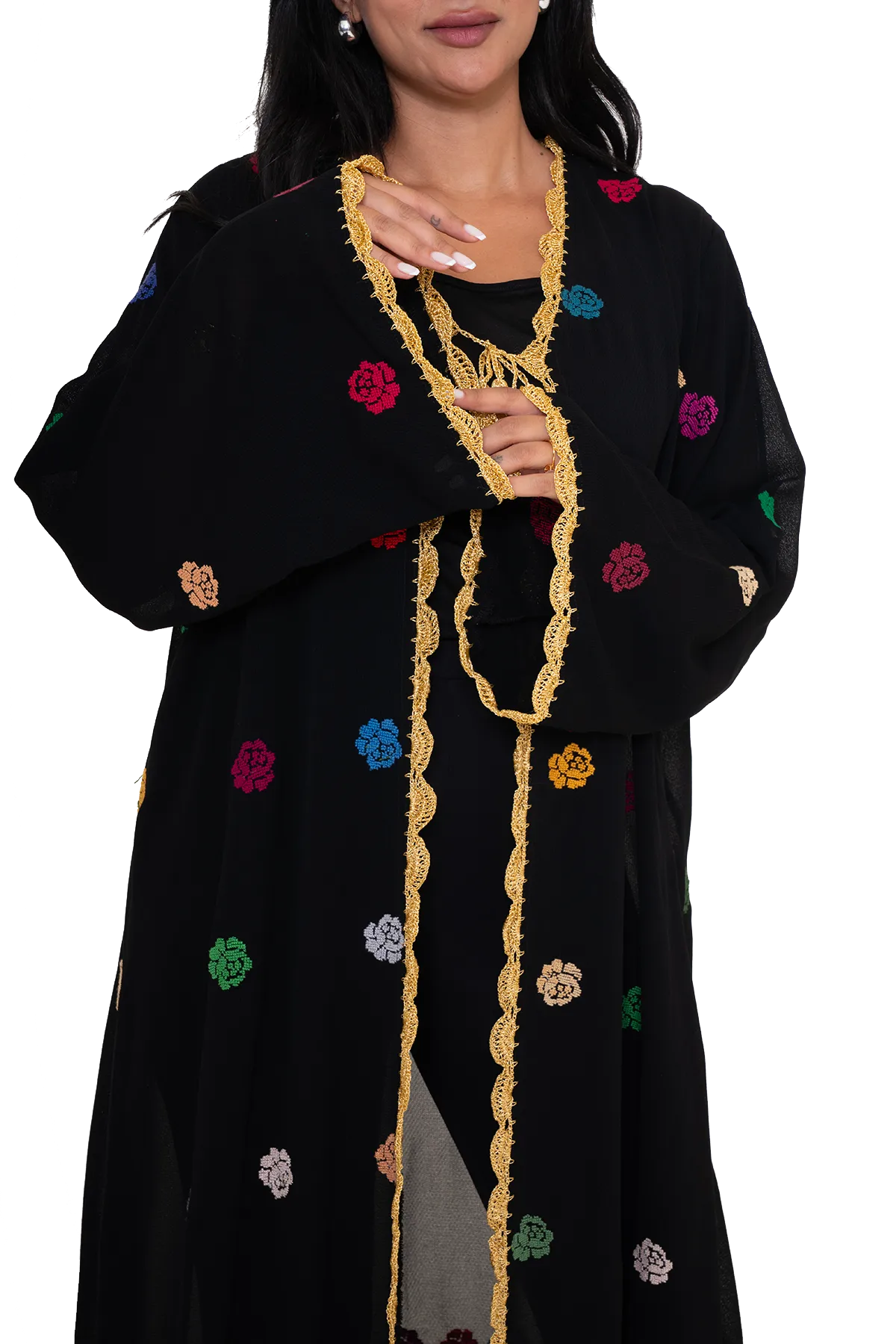 Hand-stitched black bisht