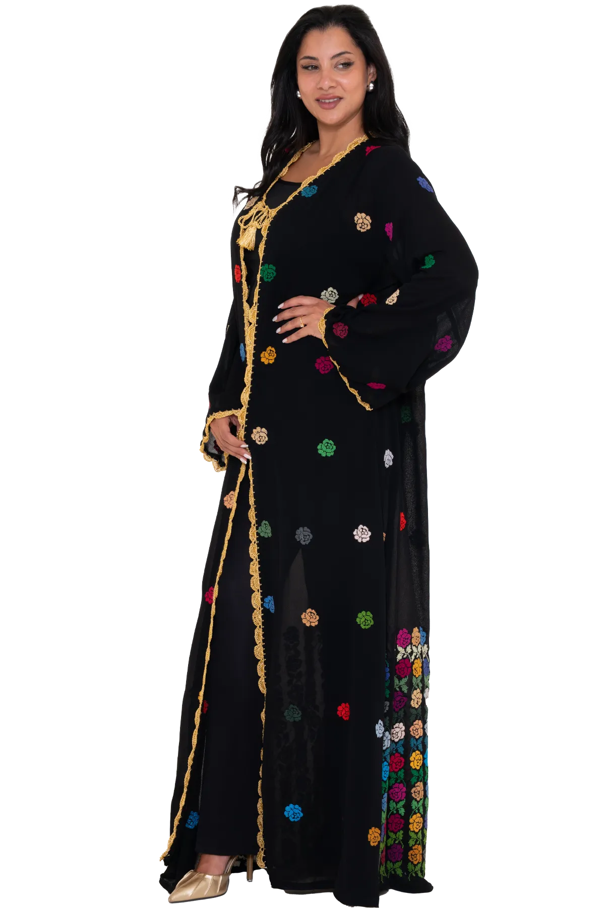 Hand-stitched black bisht