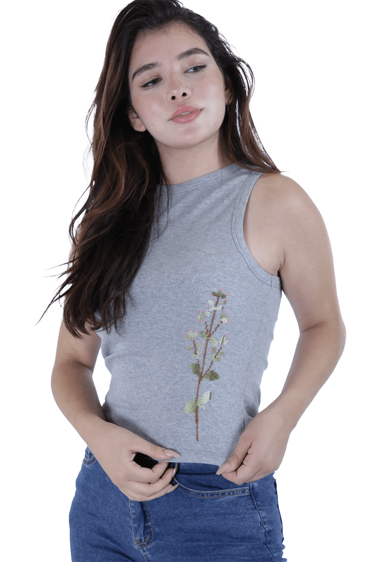 Grey embroidered tank top (Large)
