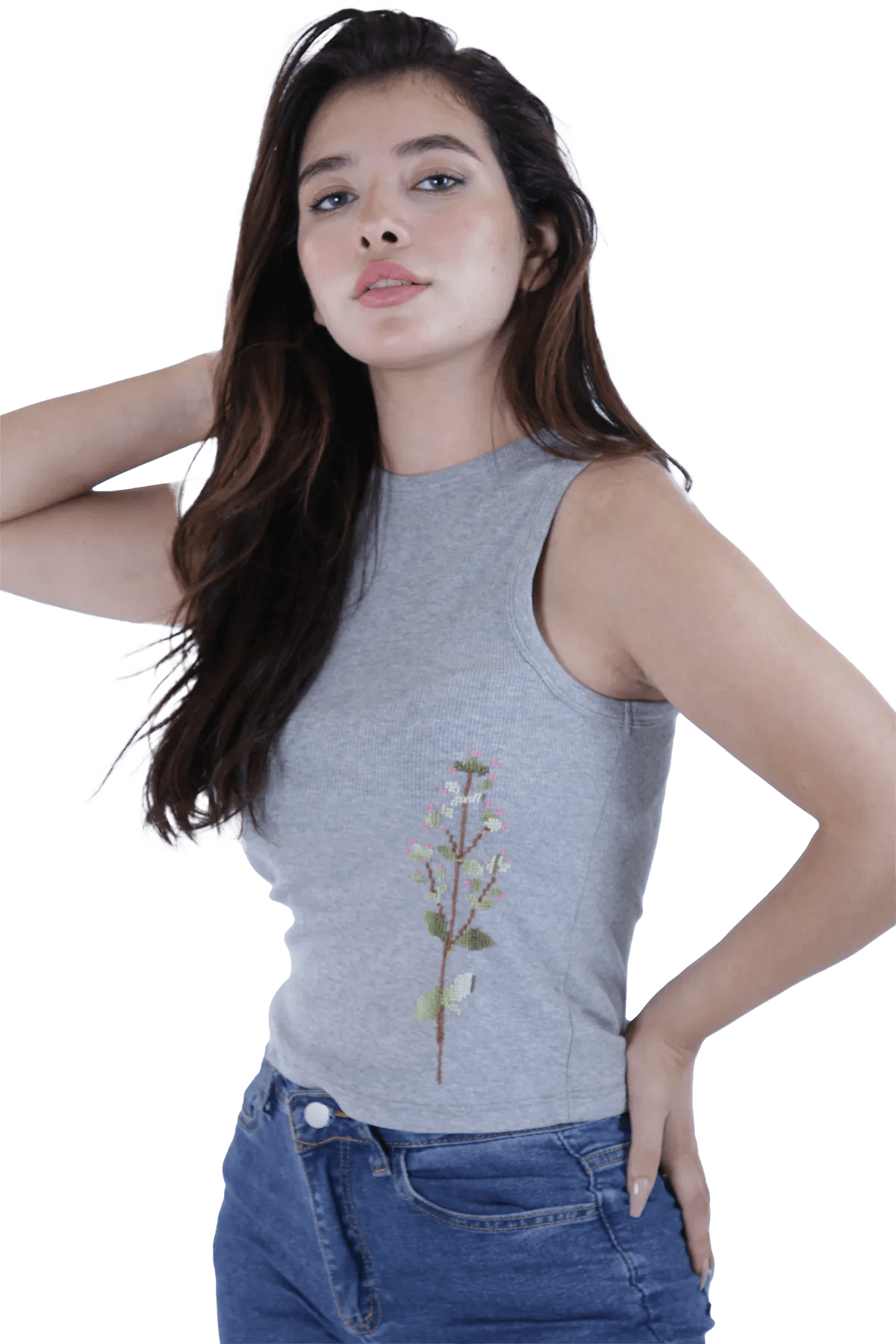 Grey embroidered tank top (Large)