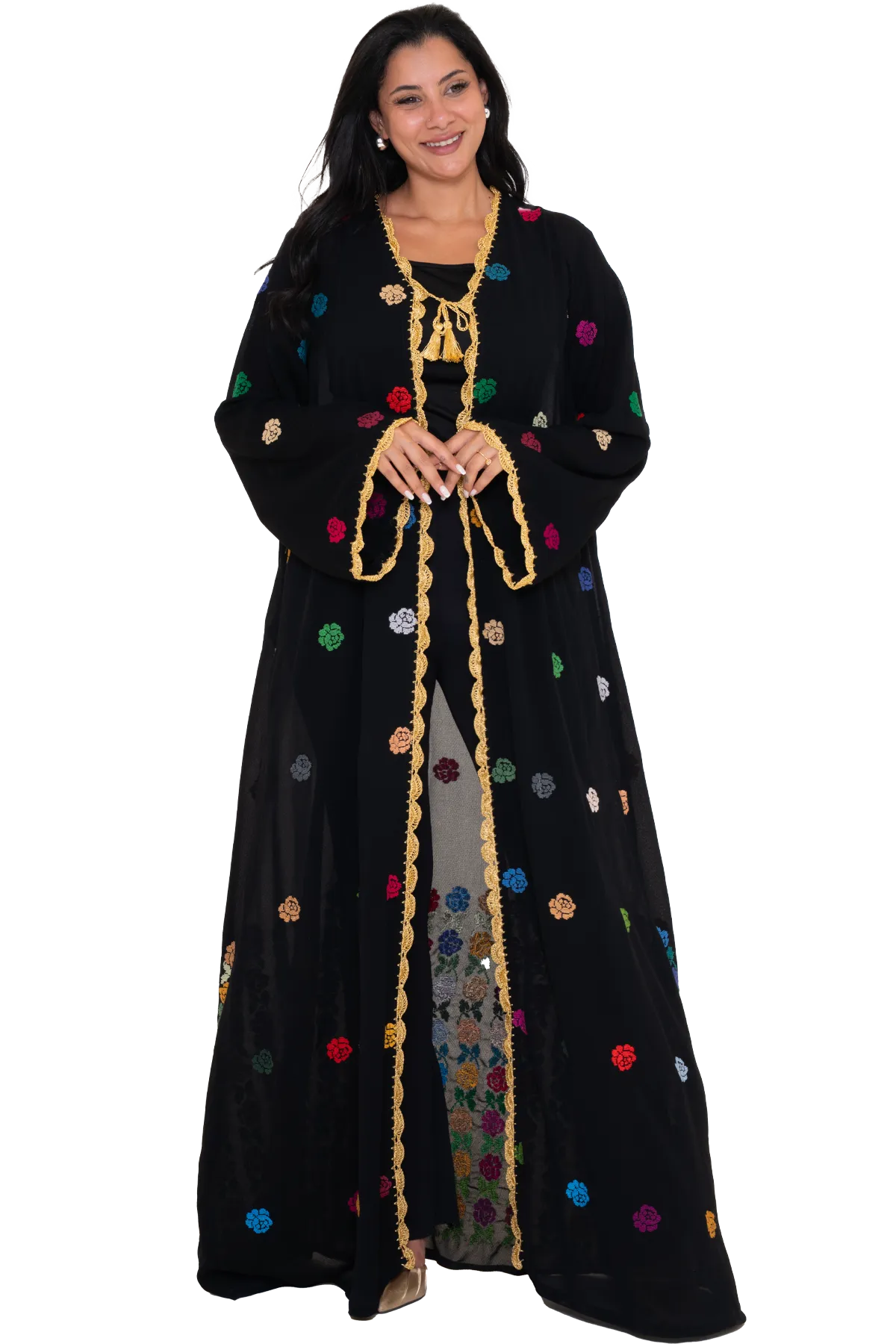 Hand-stitched black bisht