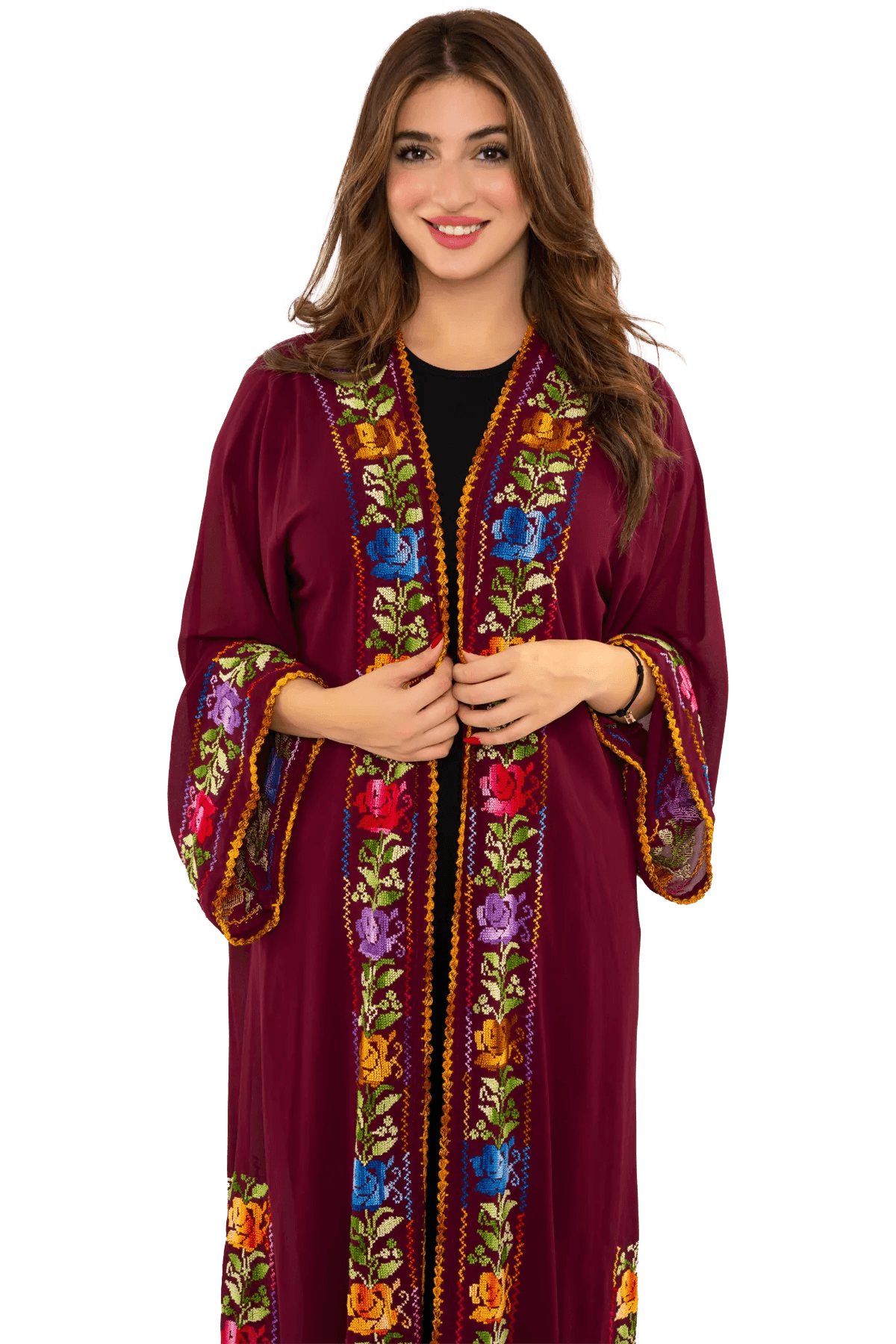 Hand-Embroidered Burgundy Bisht