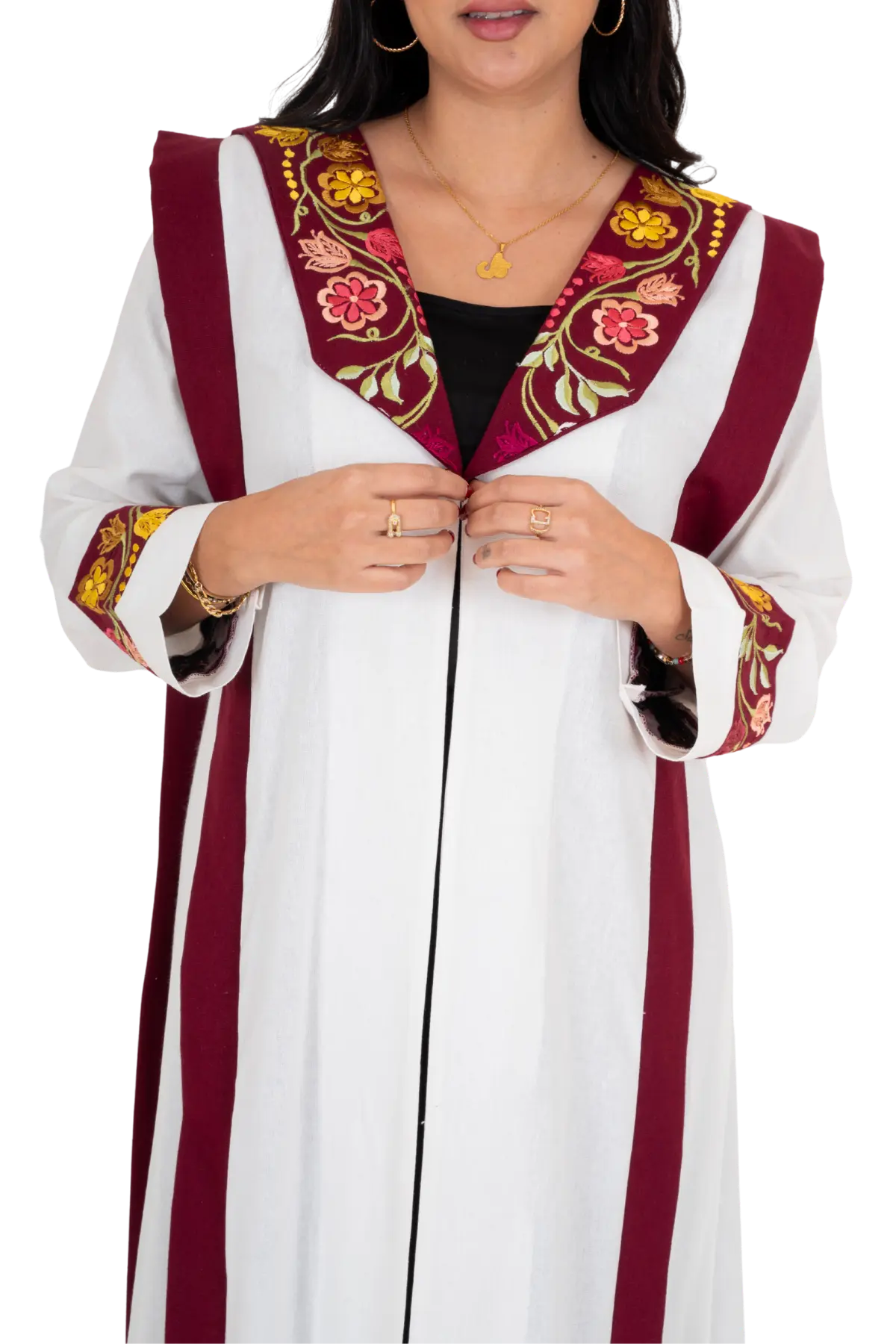 Tara-embroidered Linen Abaya