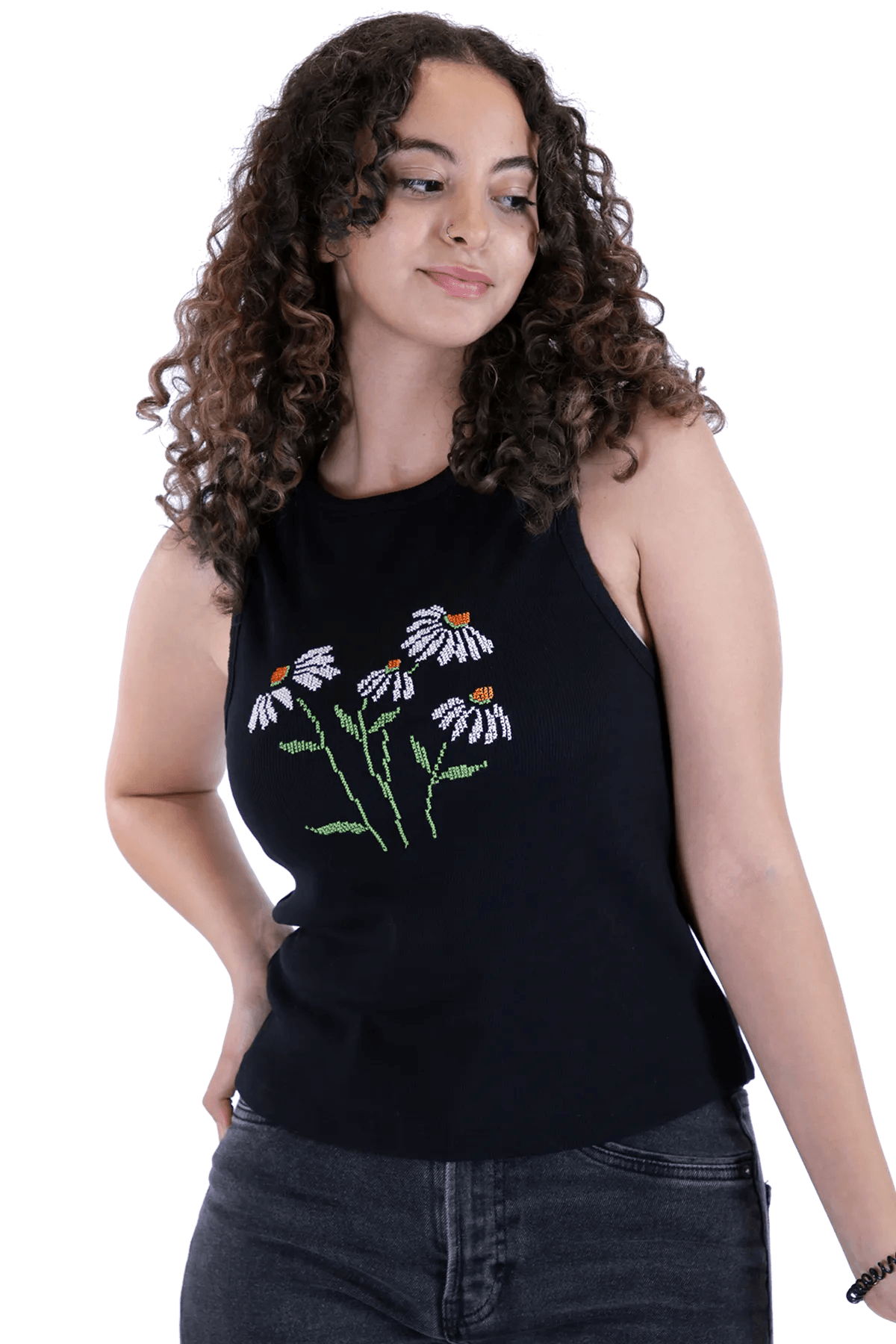 Black embroidered tank top (2X-Large)