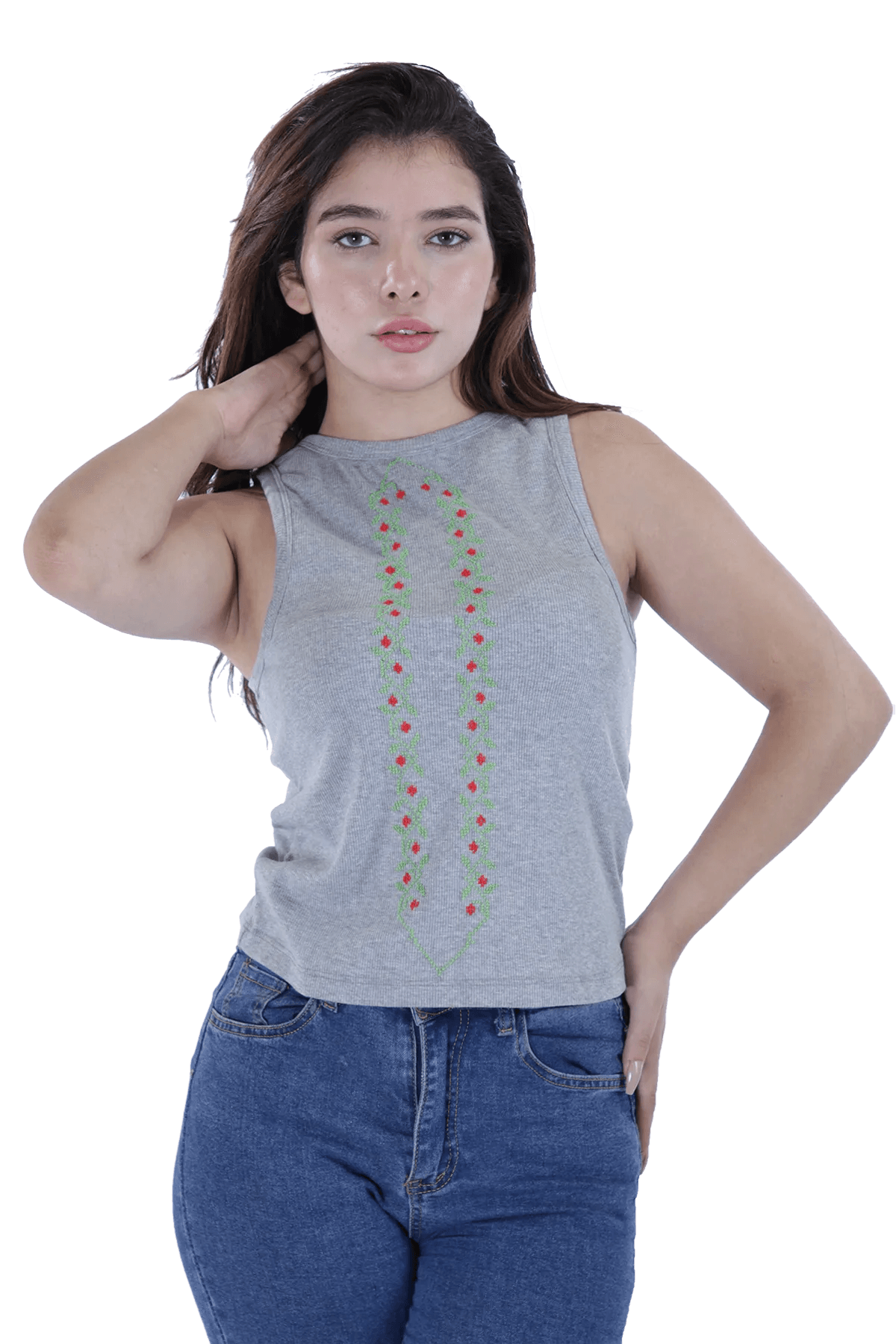 Grey embroidered tank top (X-Large)