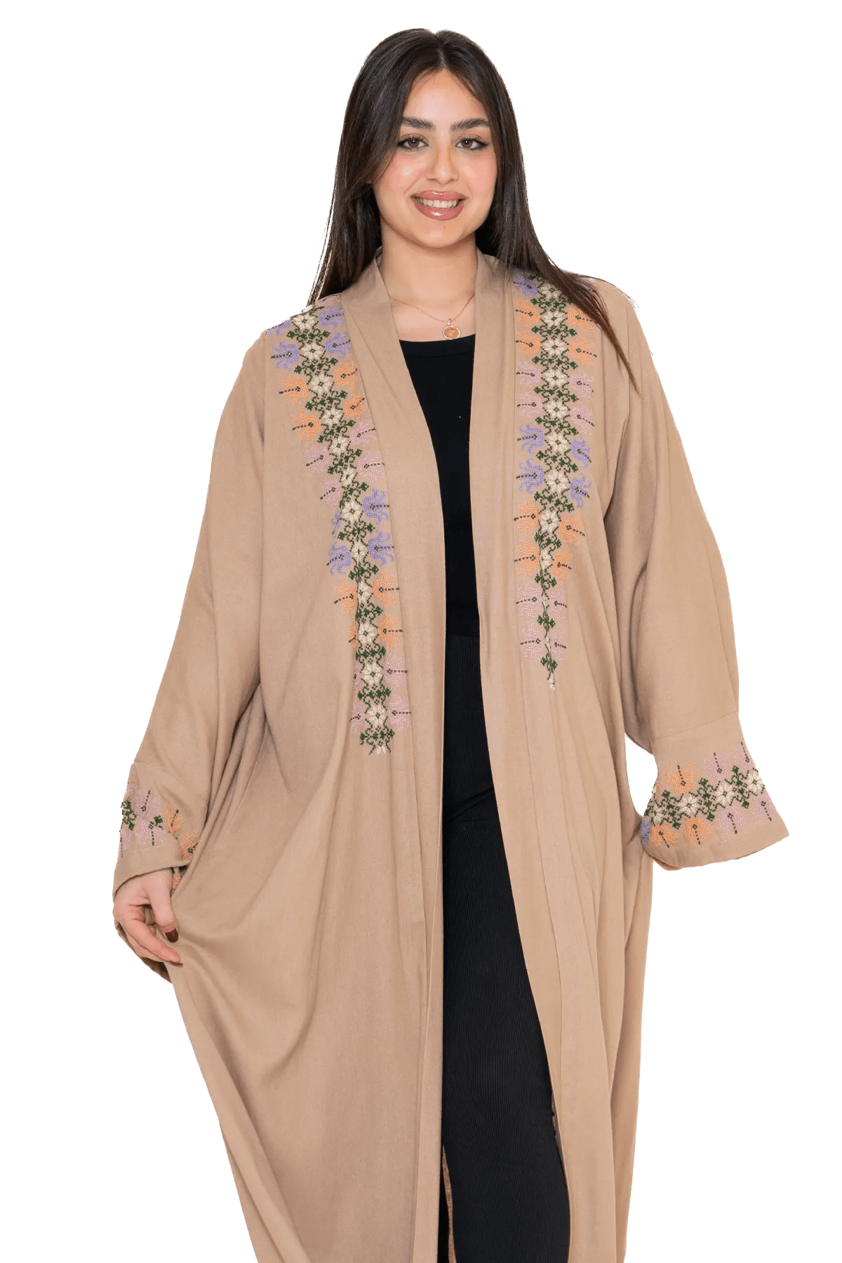 Hand-embroidered Beige bisht