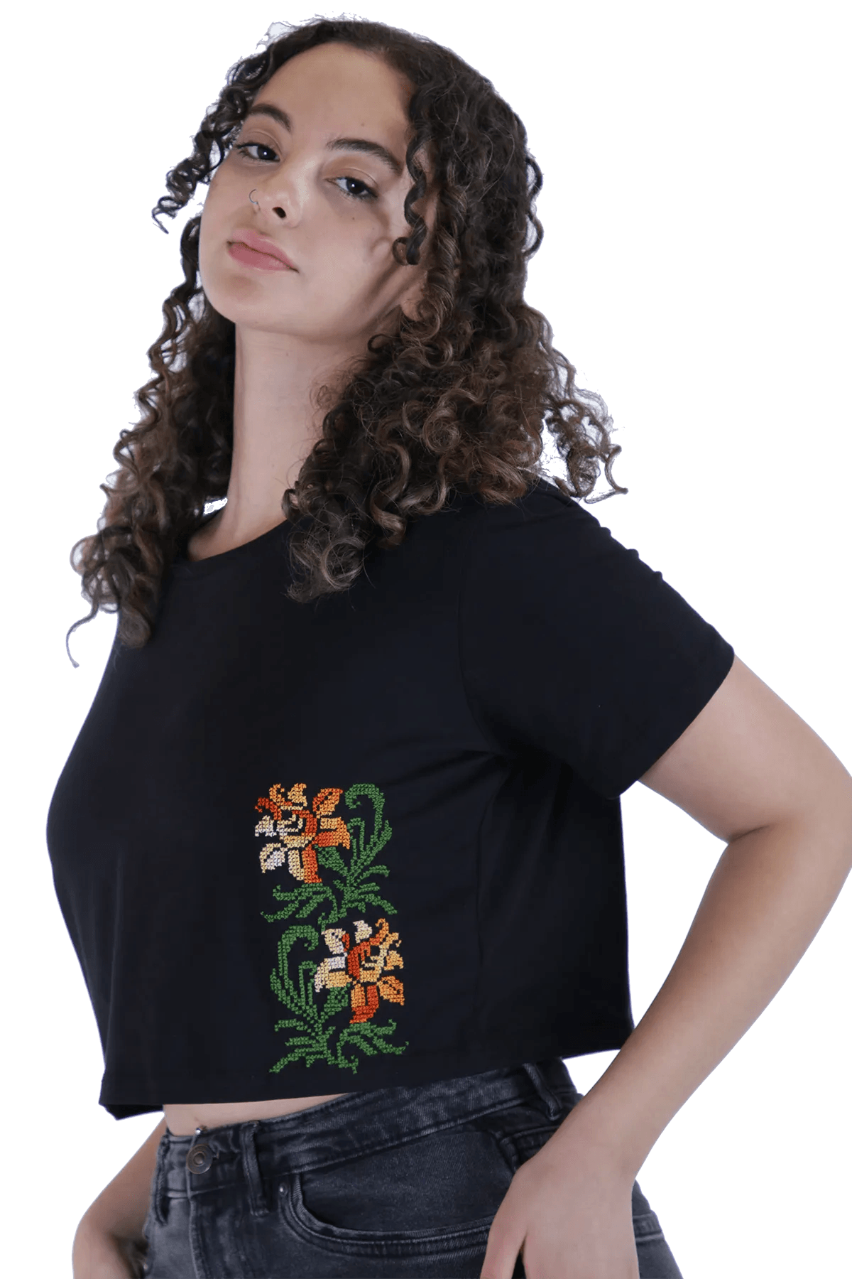 Black embroidered crop top (X-Large)