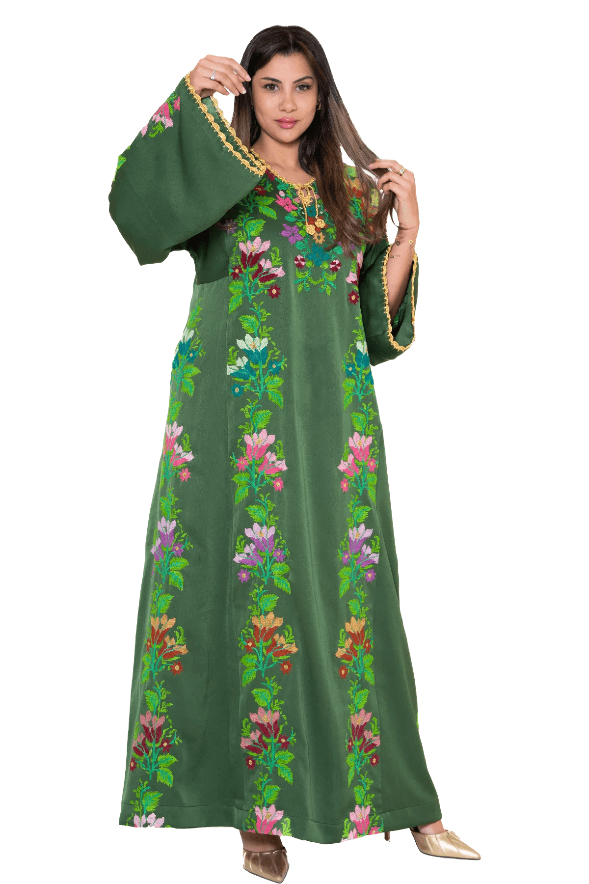 Hand-embroidered Green Thoub