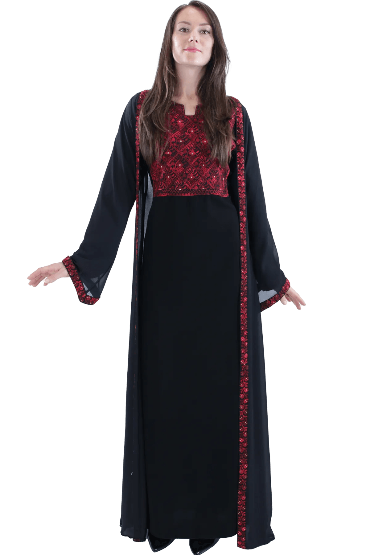 Red Hand-Embroidered Thoub (Two pieces)
