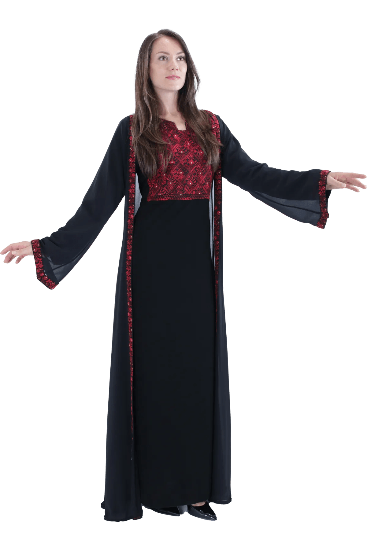 Red Hand-Embroidered Thoub (Two pieces)