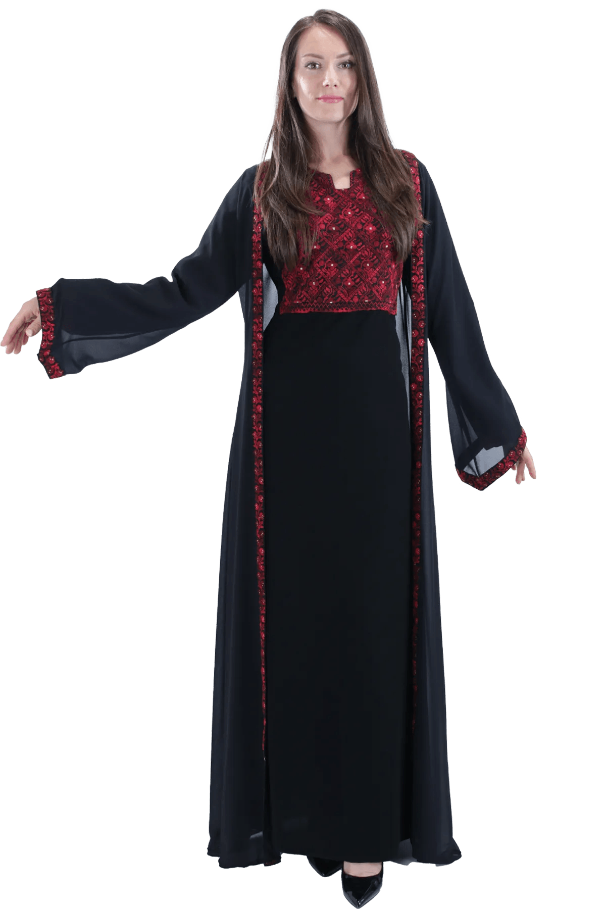 Red Hand-Embroidered Thoub (Two pieces)