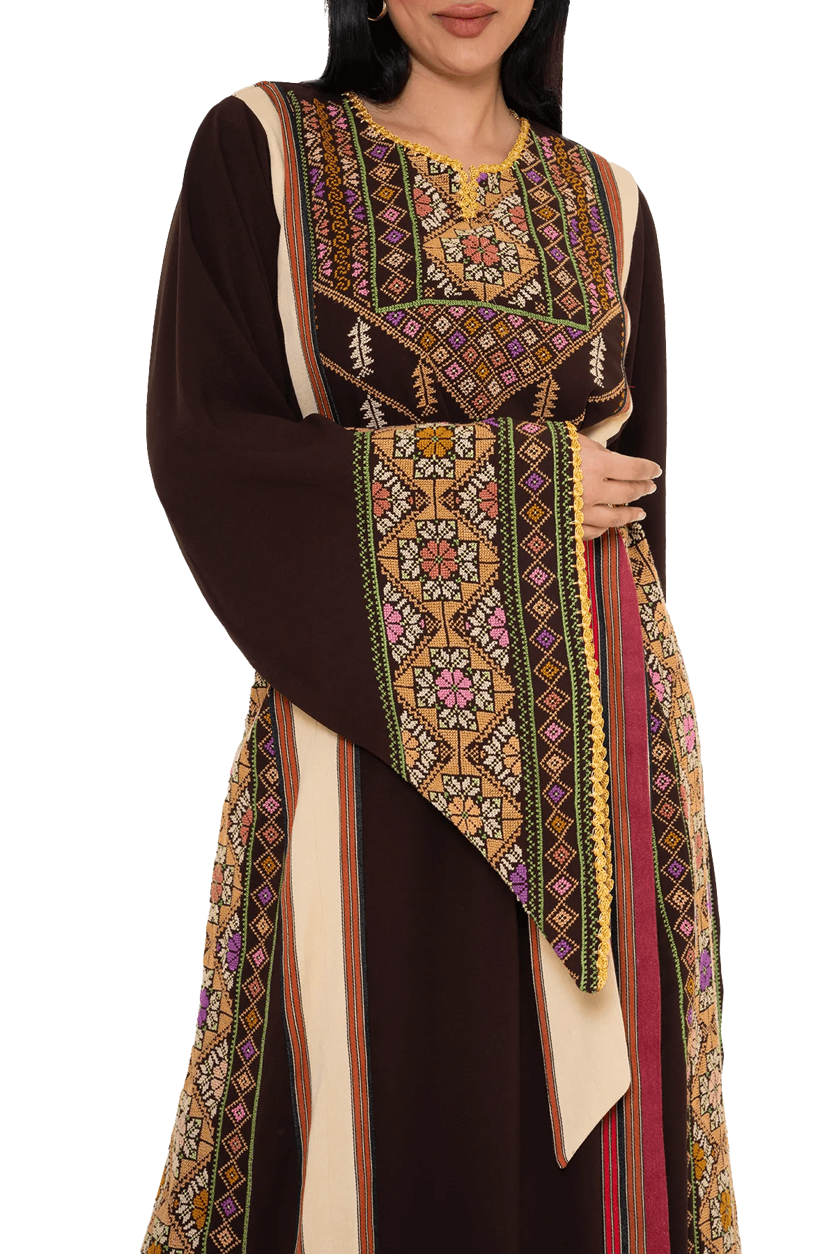 Hand-stitched brown Thoub with Saya