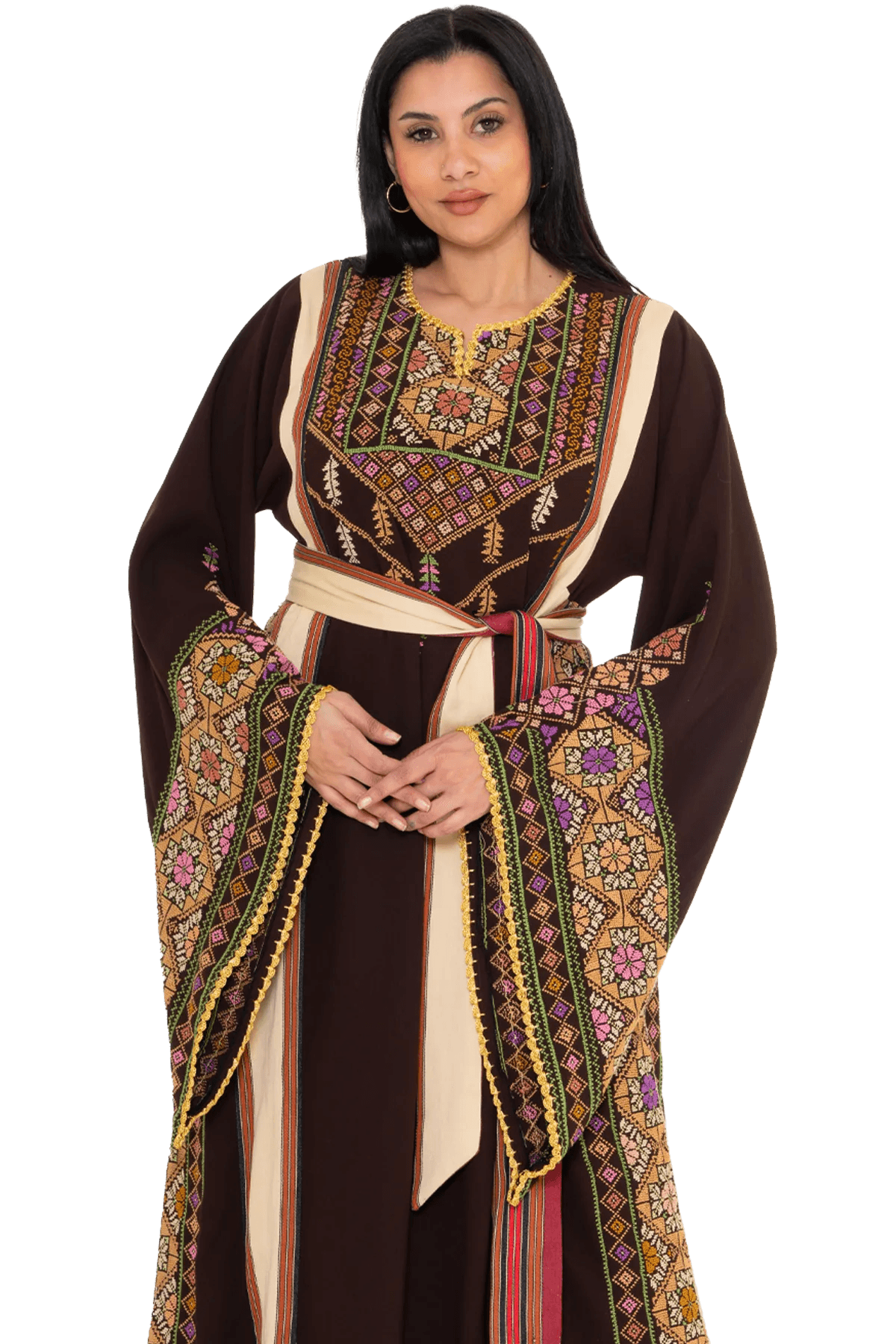 Hand-stitched brown Thoub with Saya