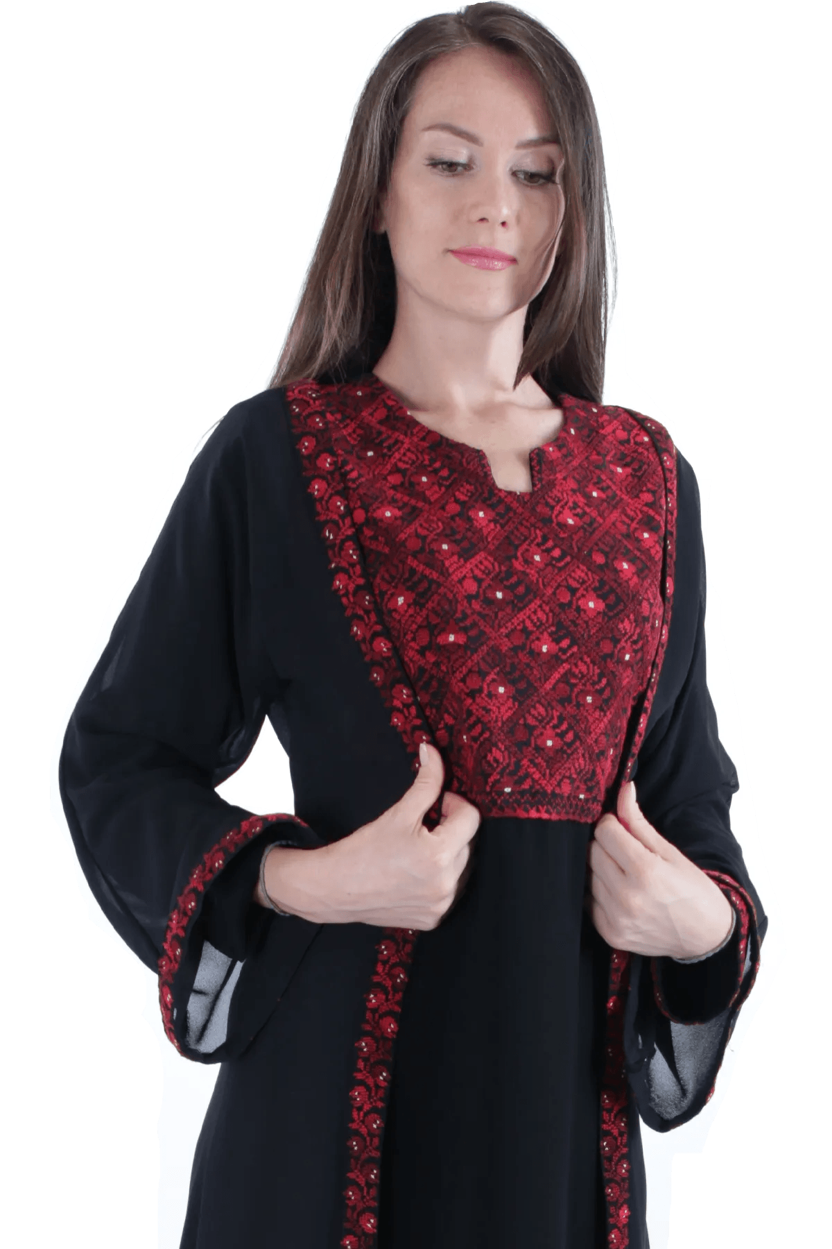 Red Hand-Embroidered Thoub (Two pieces)