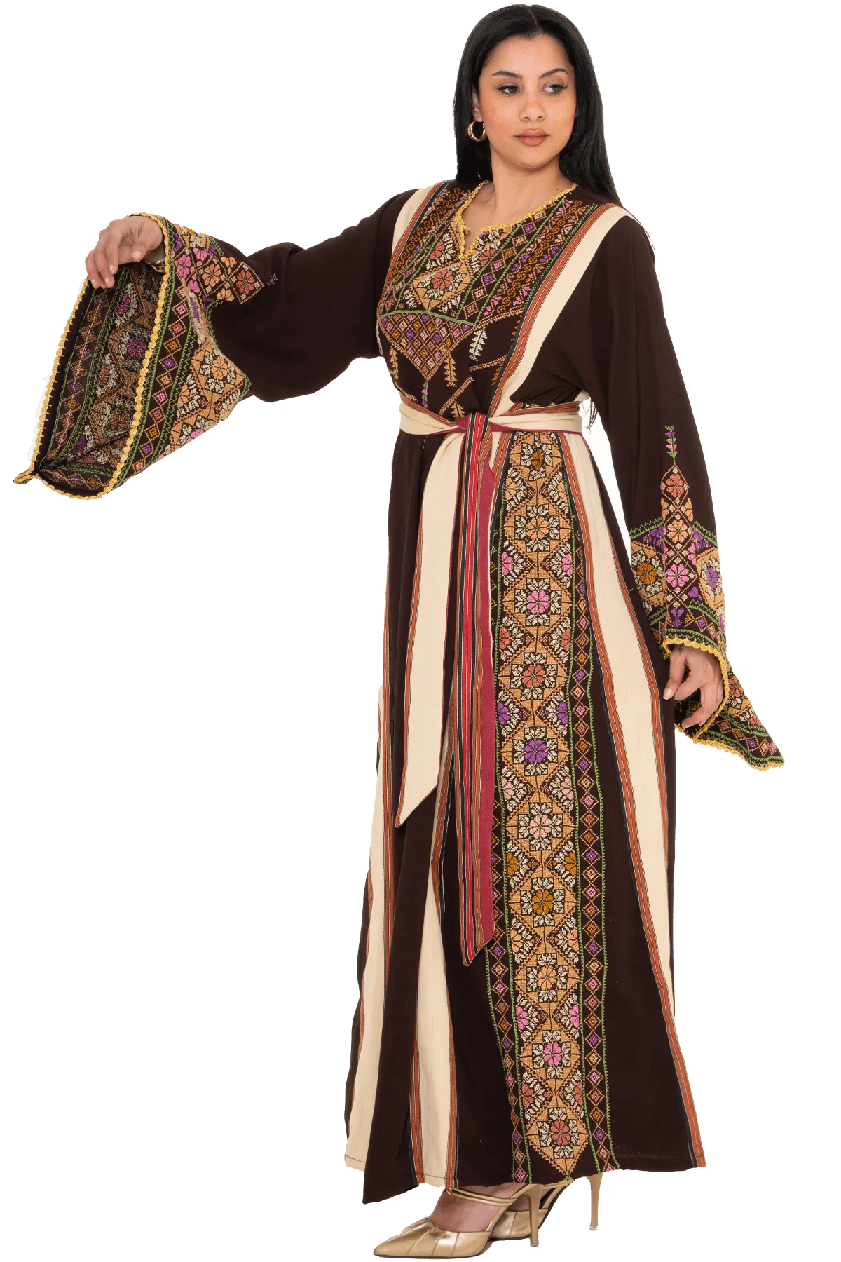 Hand-stitched brown Thoub with Saya