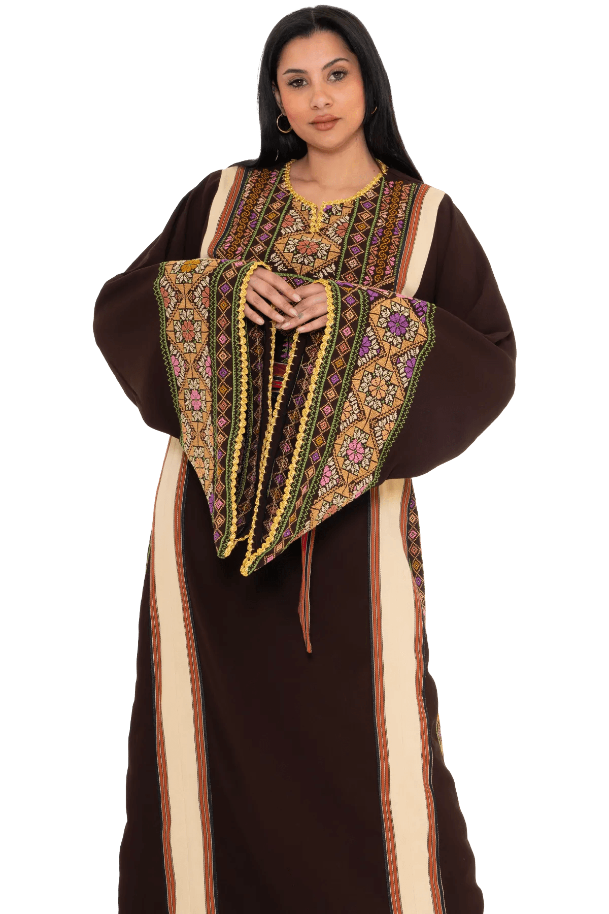 Hand-stitched brown Thoub with Saya