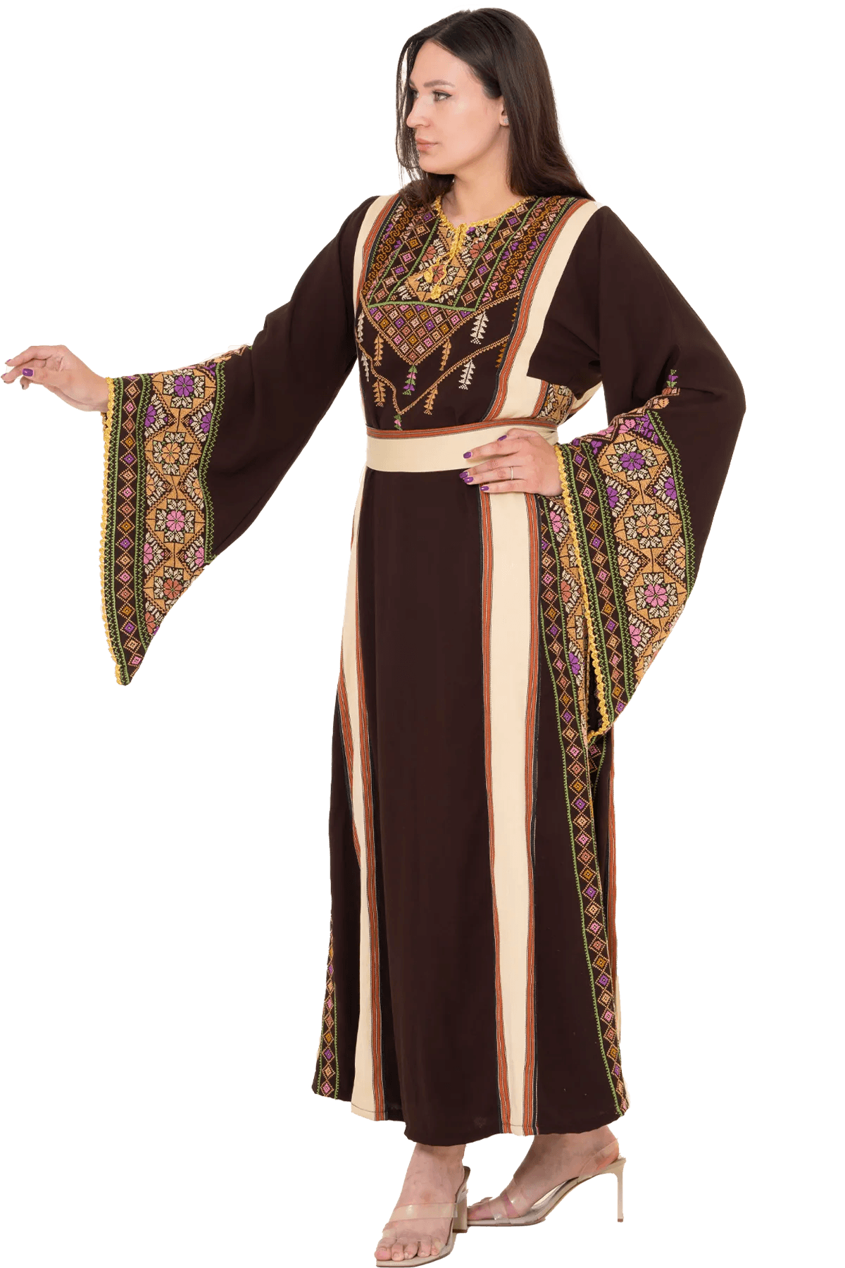 Hand-stitched brown Thoub with Saya