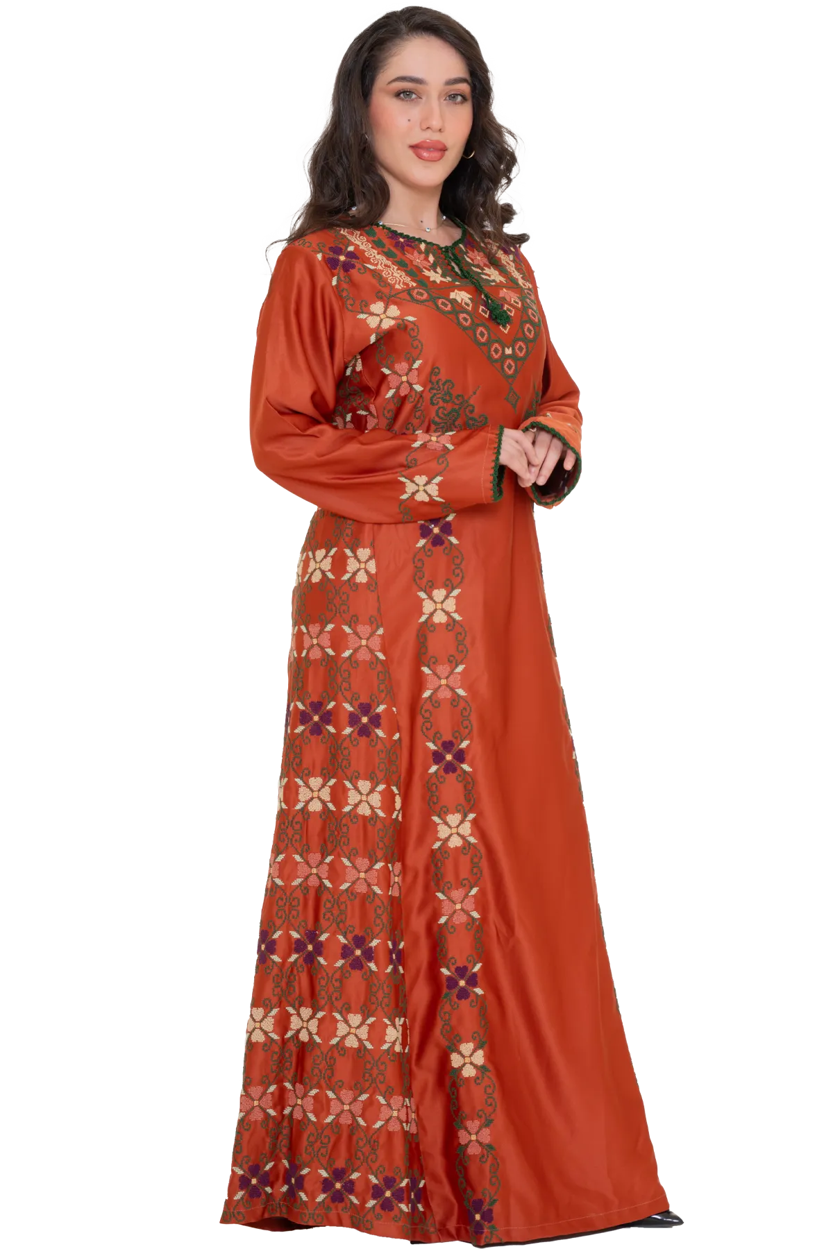 Hand-stitched red Thoub