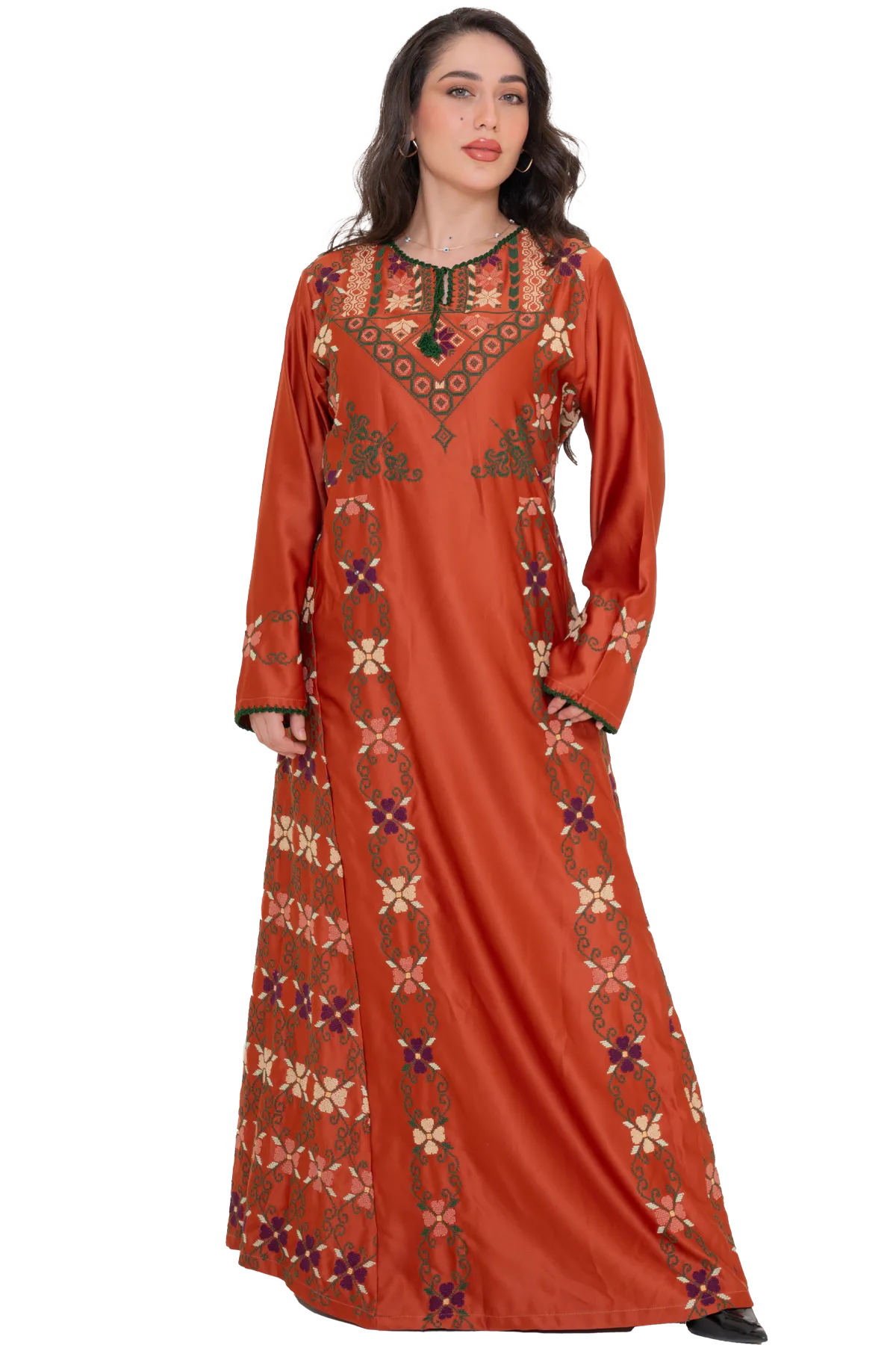 Hand-stitched red Thoub