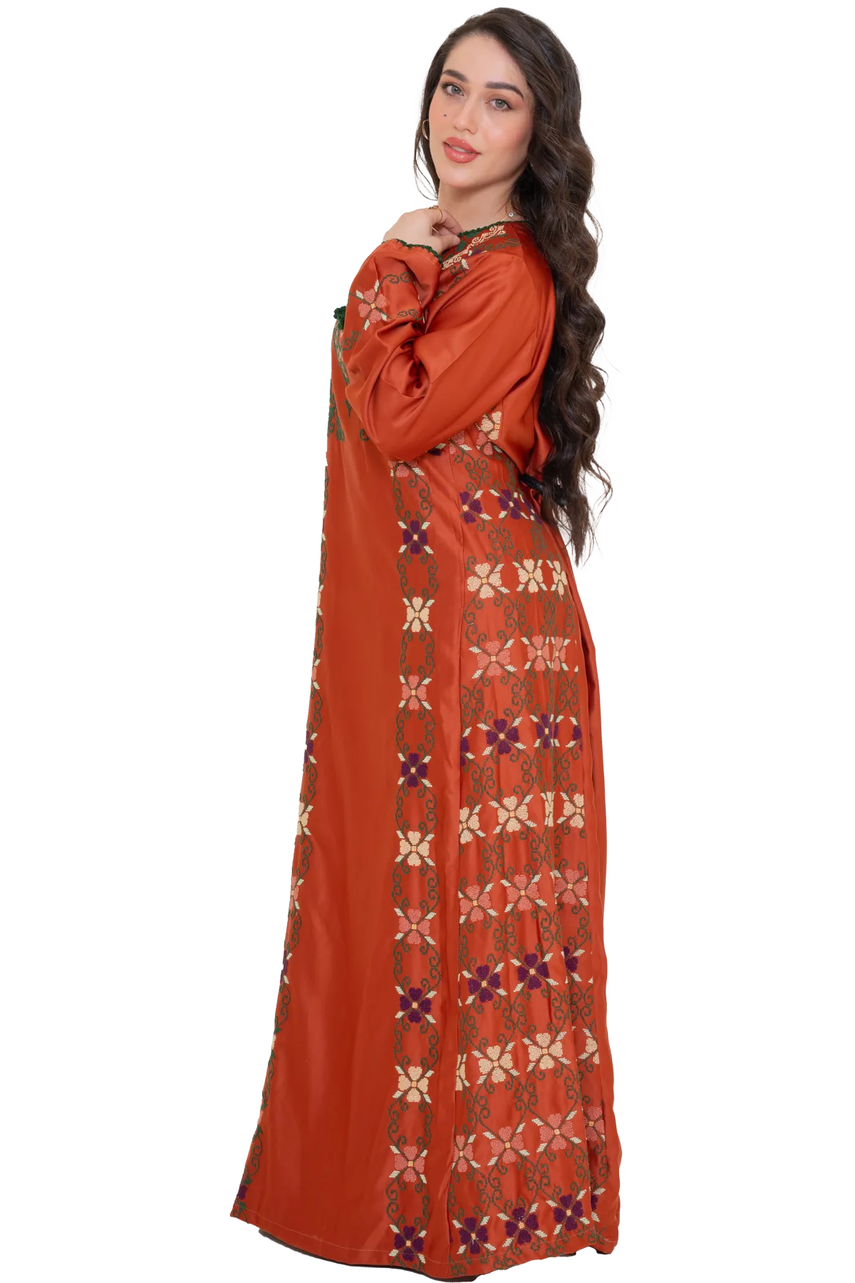 Hand-stitched red Thoub
