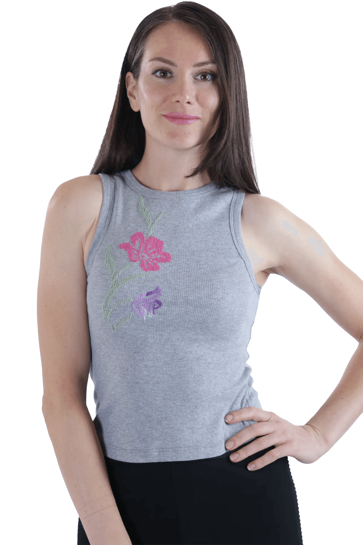Grey embroidered tank top (Small)