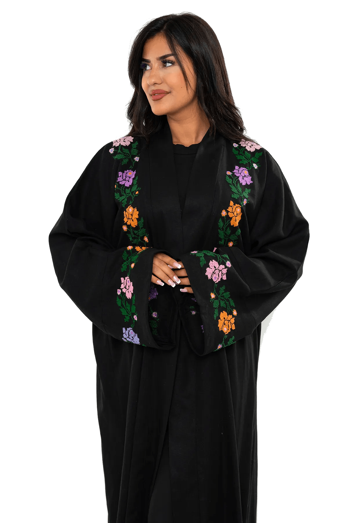 Hand-embroidered linen bisht