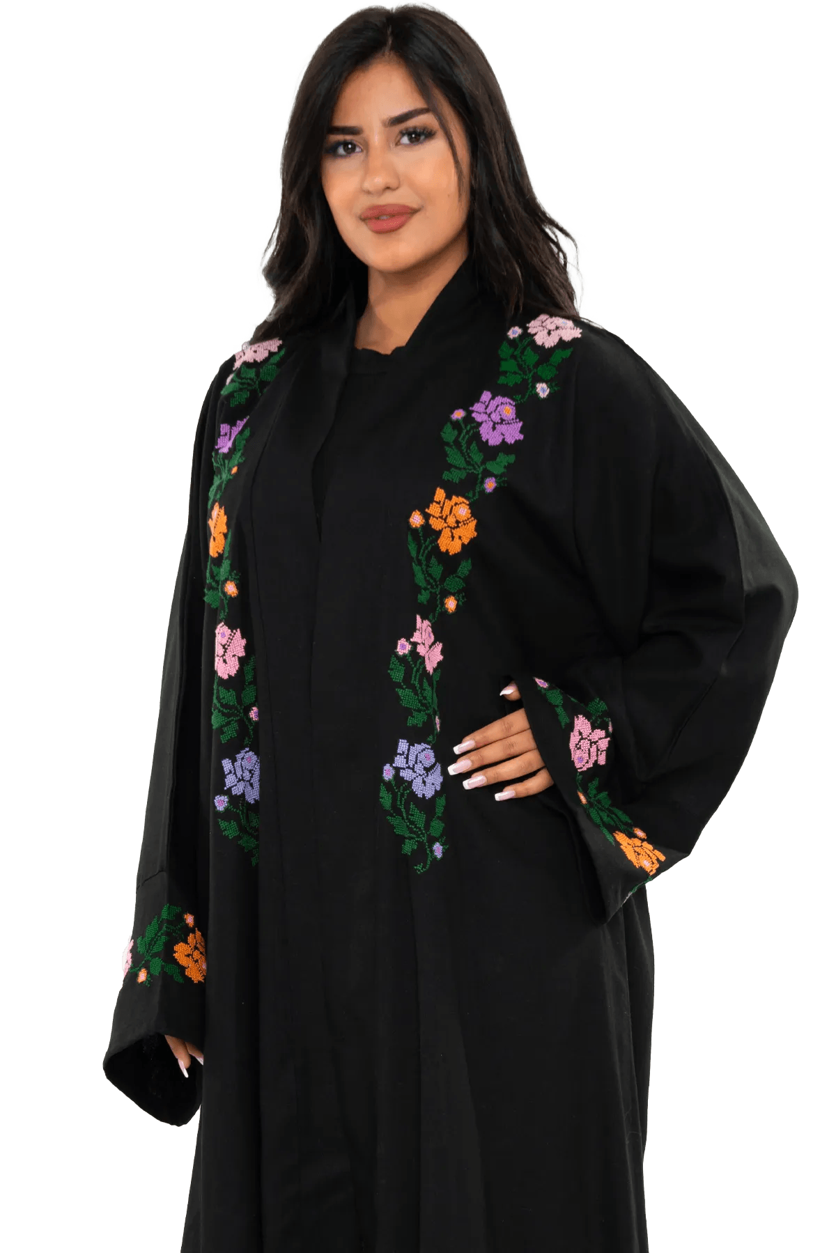 Hand-embroidered linen bisht