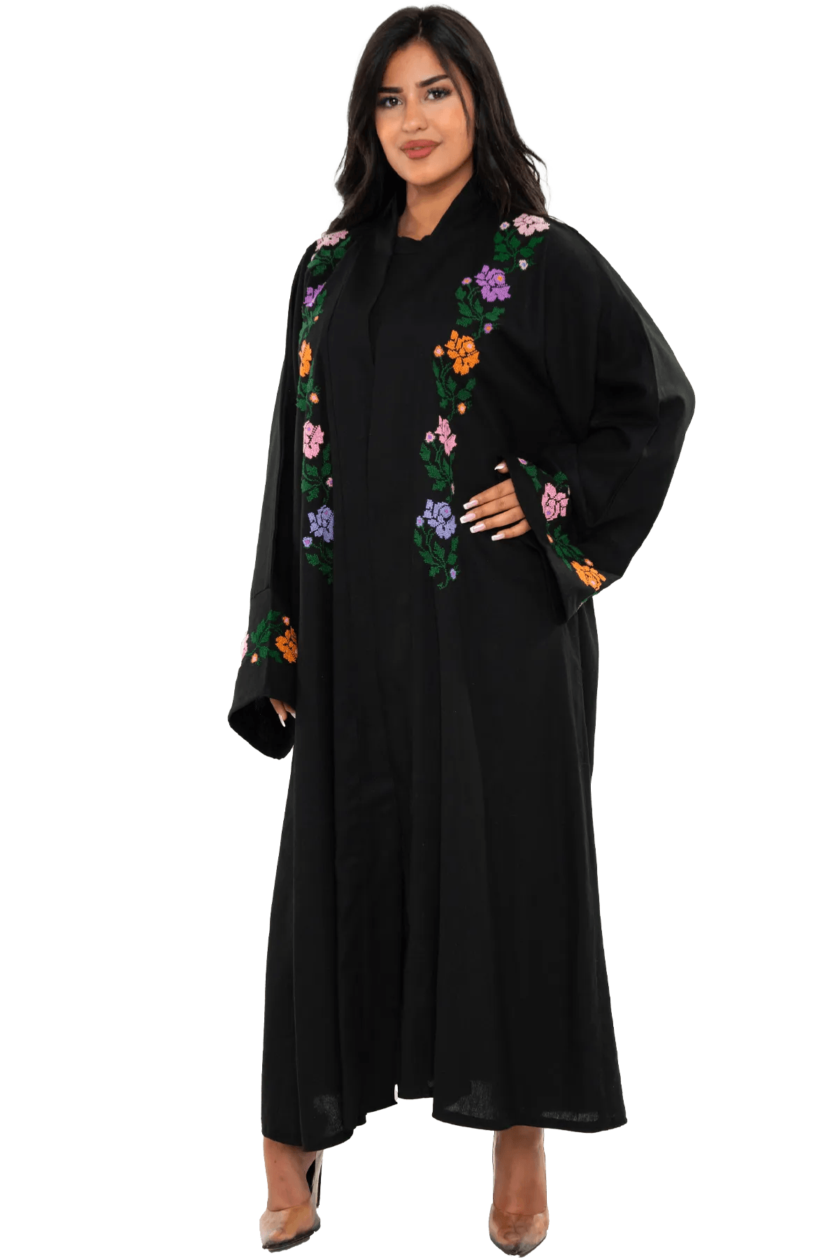 Hand-embroidered linen bisht