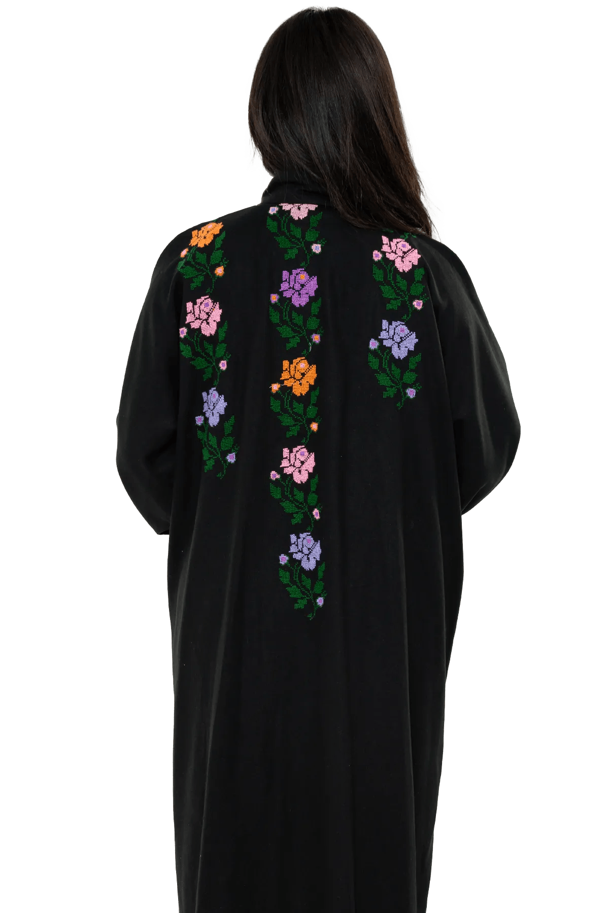 Hand-embroidered linen bisht