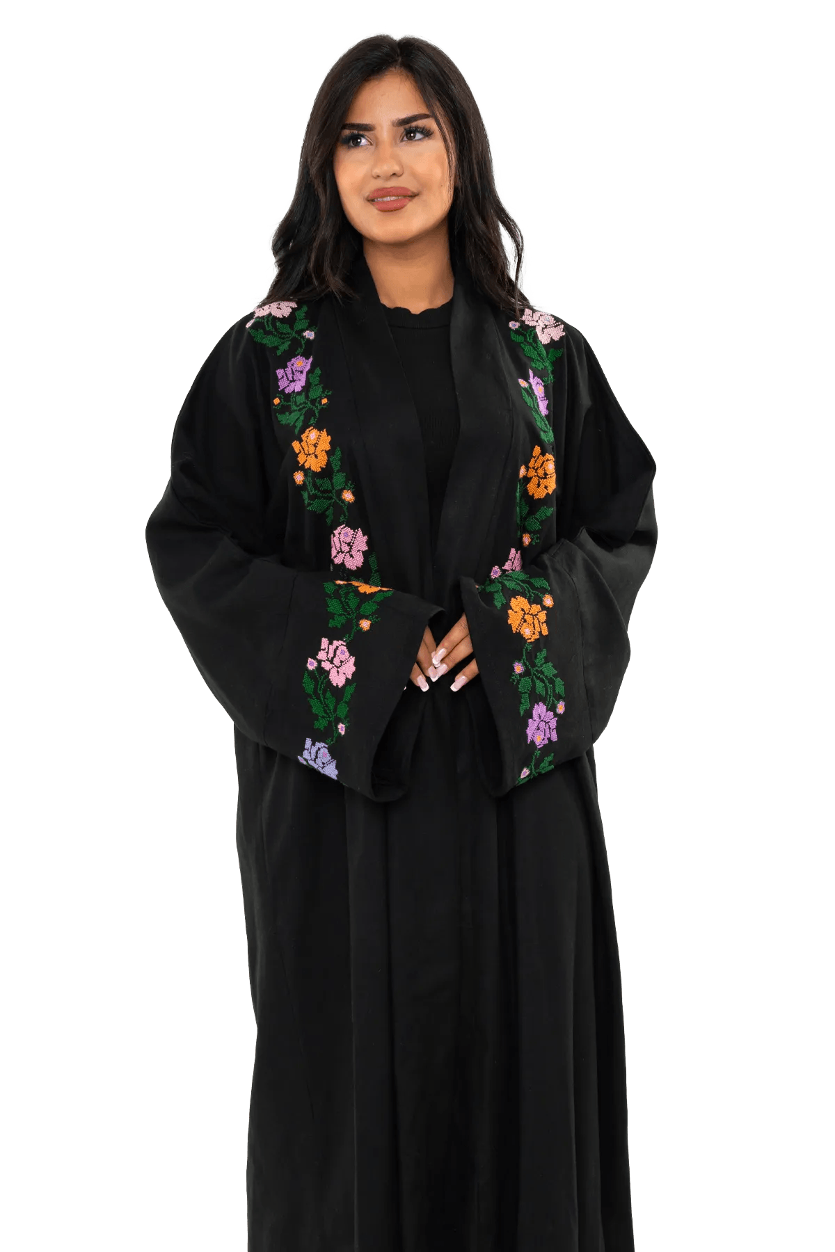 Hand-embroidered linen bisht