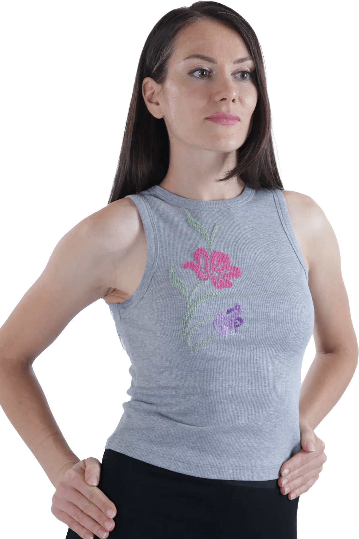 Grey embroidered tank top (Small)