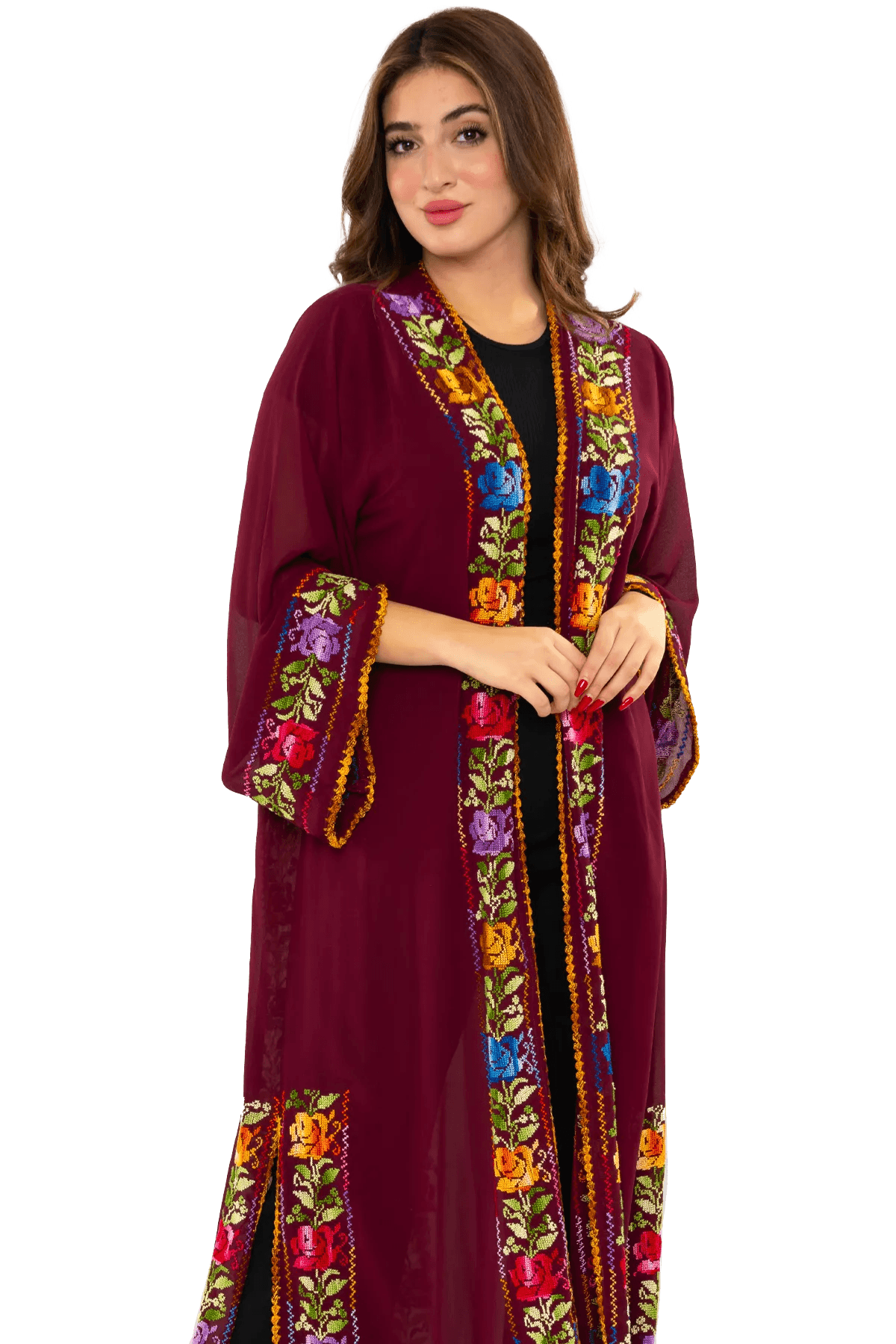 Hand-Embroidered Burgundy Bisht