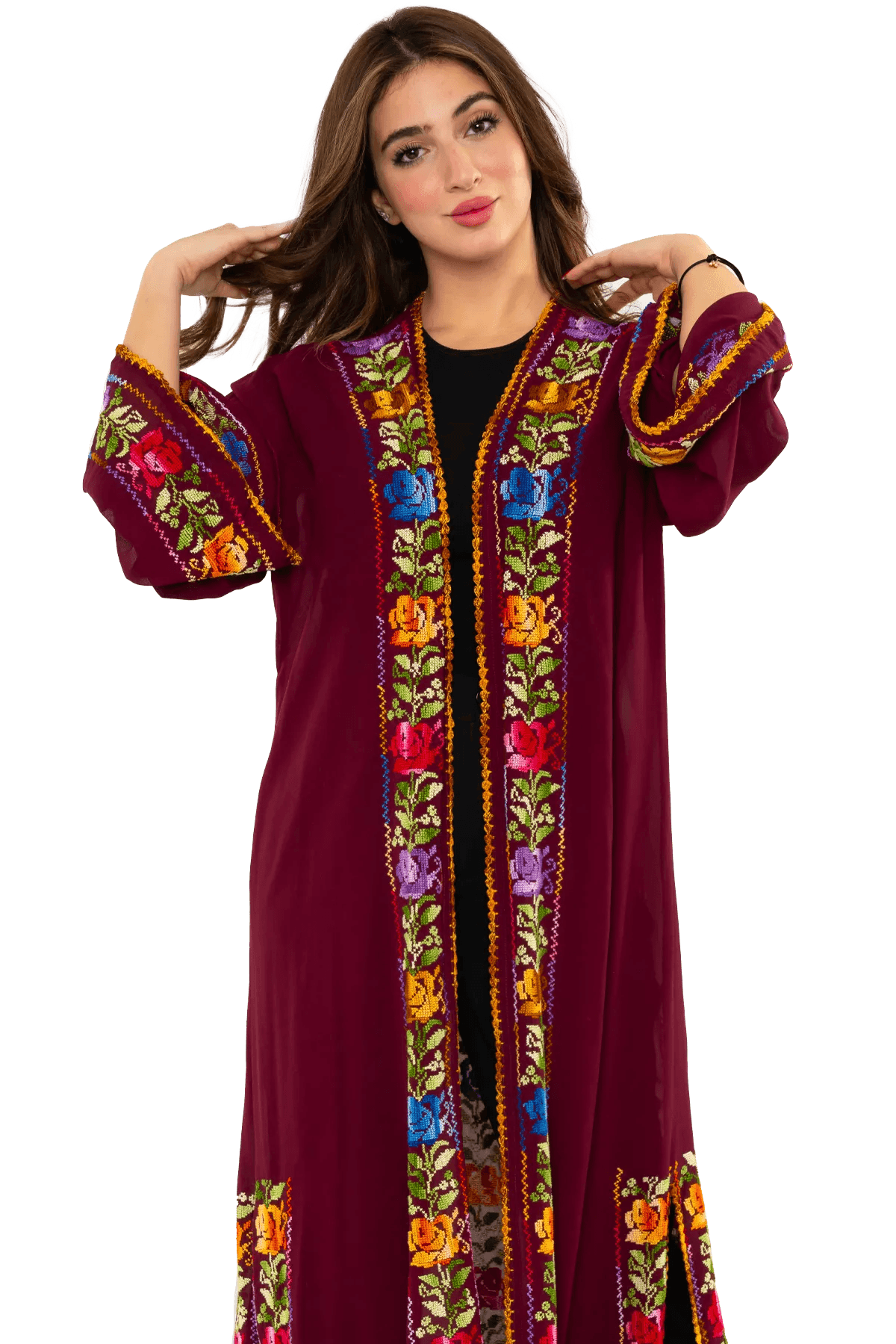 Hand-Embroidered Burgundy Bisht