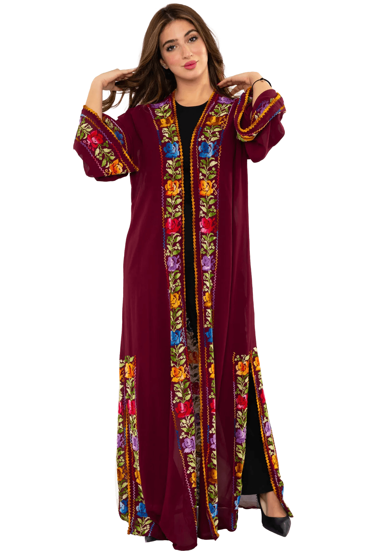 Hand-Embroidered Burgundy Bisht