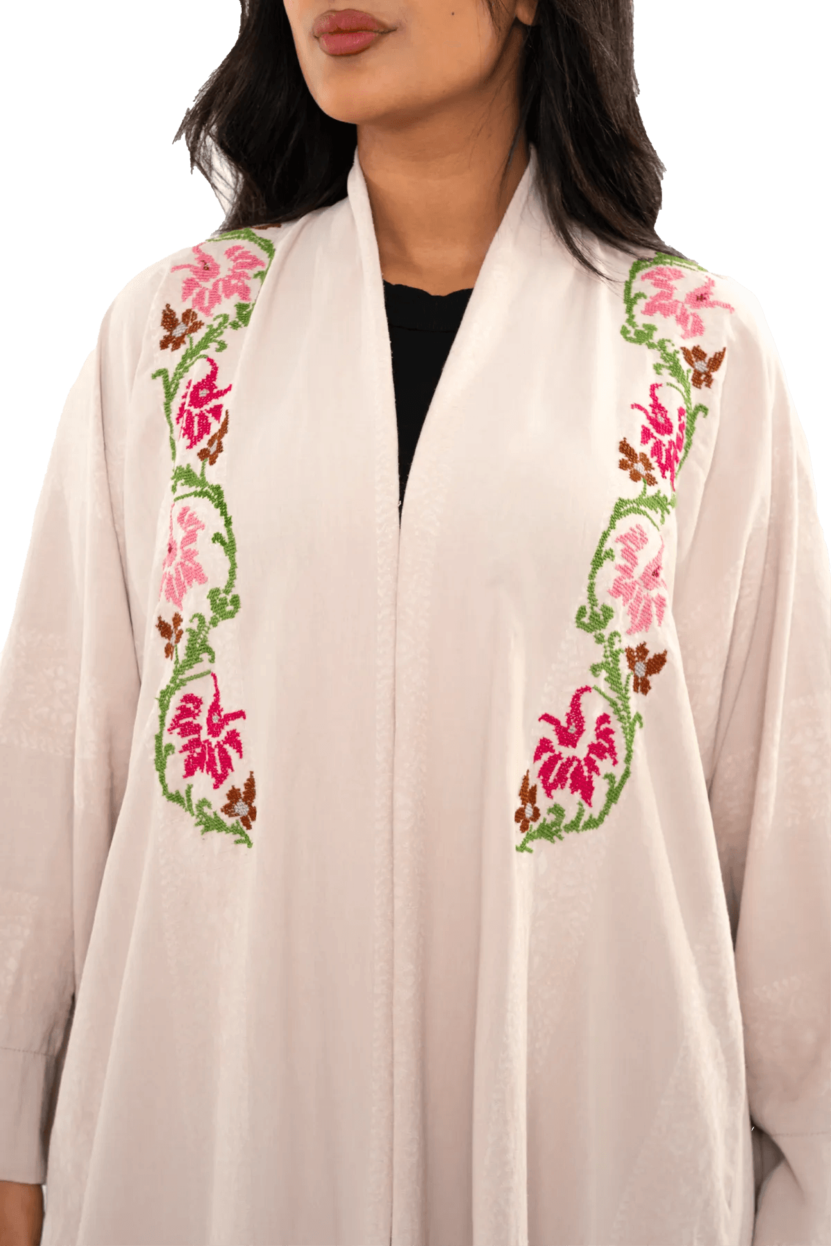 Hand-embroidered off-white bisht