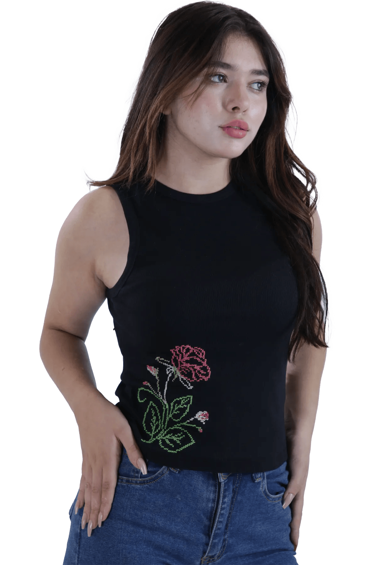 Black embroidered tank top (Large)