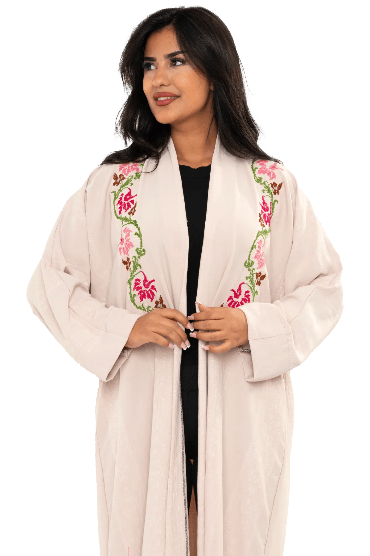Hand-embroidered off-white bisht