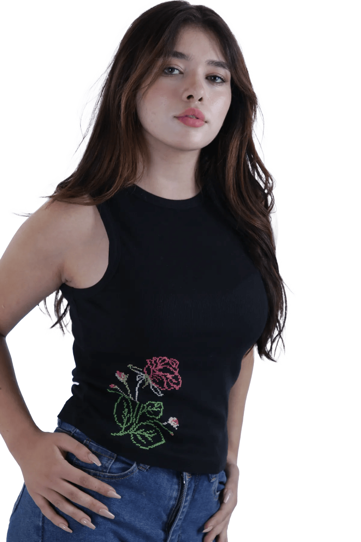 Black embroidered tank top (Large)