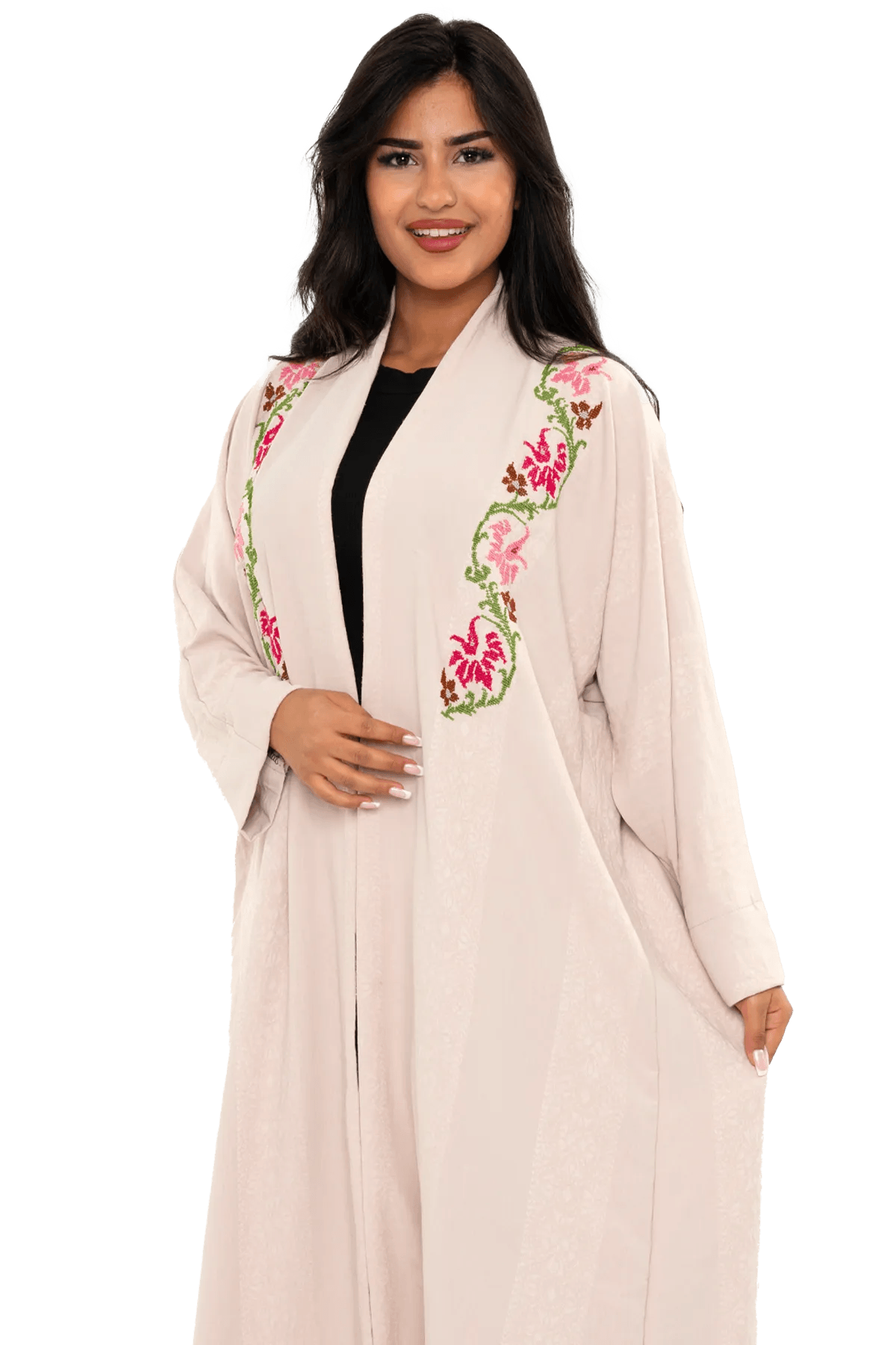 Hand-embroidered off-white bisht