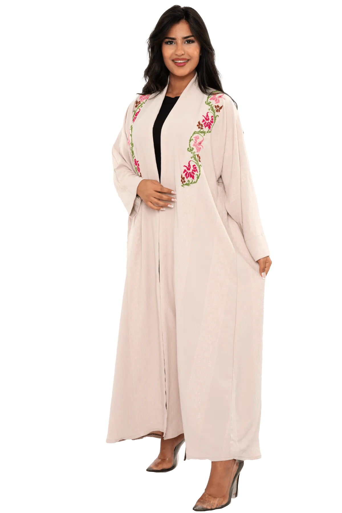 Hand-embroidered off-white bisht