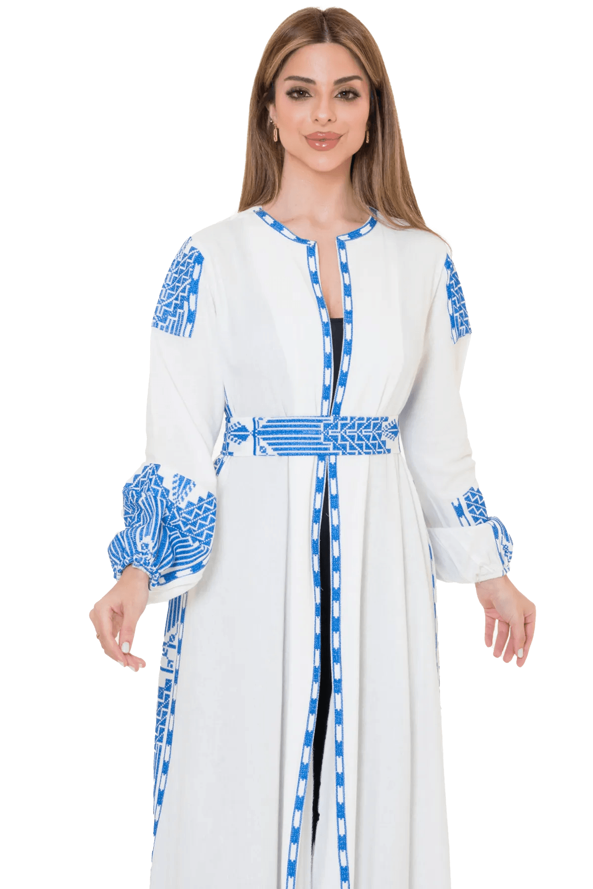 Linen white & blue bisht