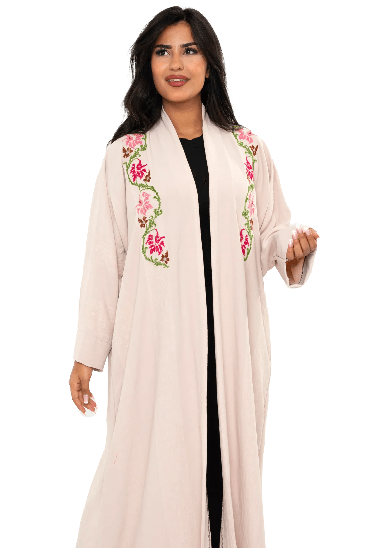 Hand-embroidered off-white bisht