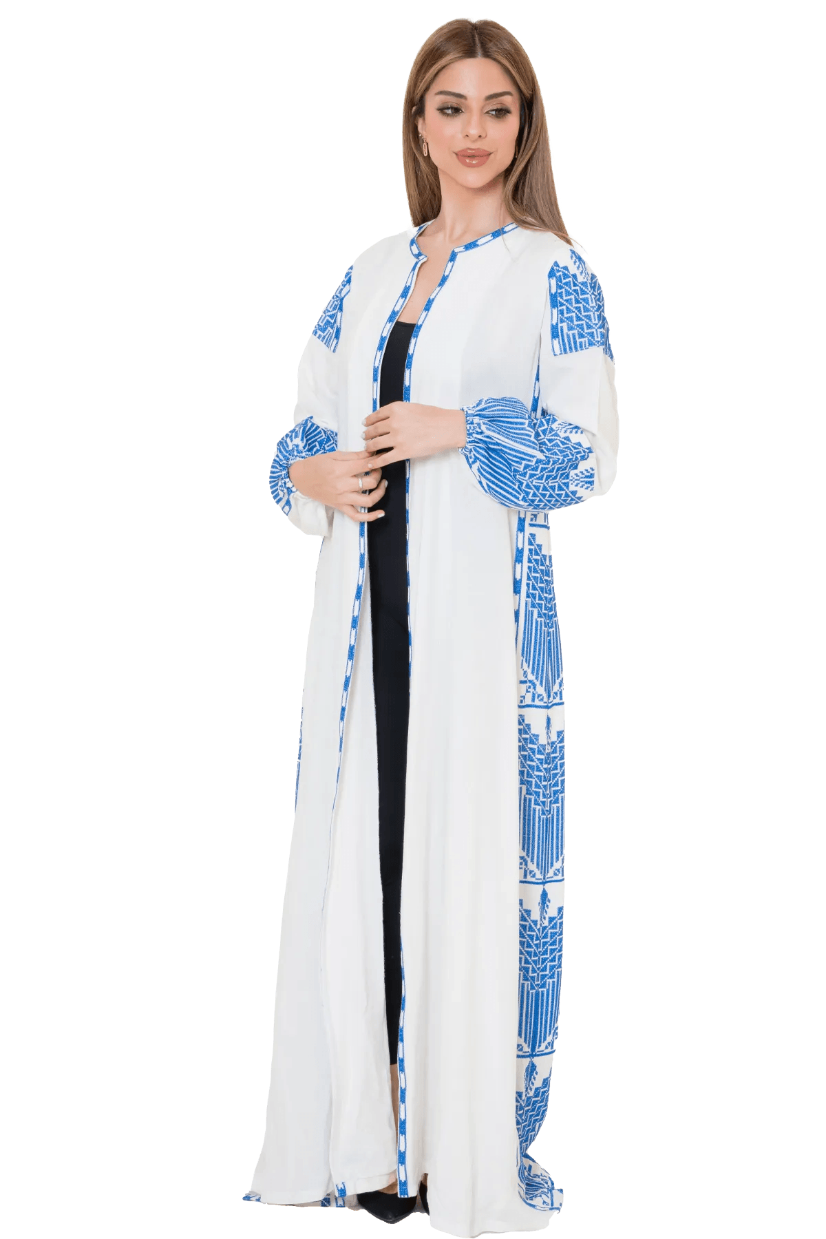 Linen white & blue bisht