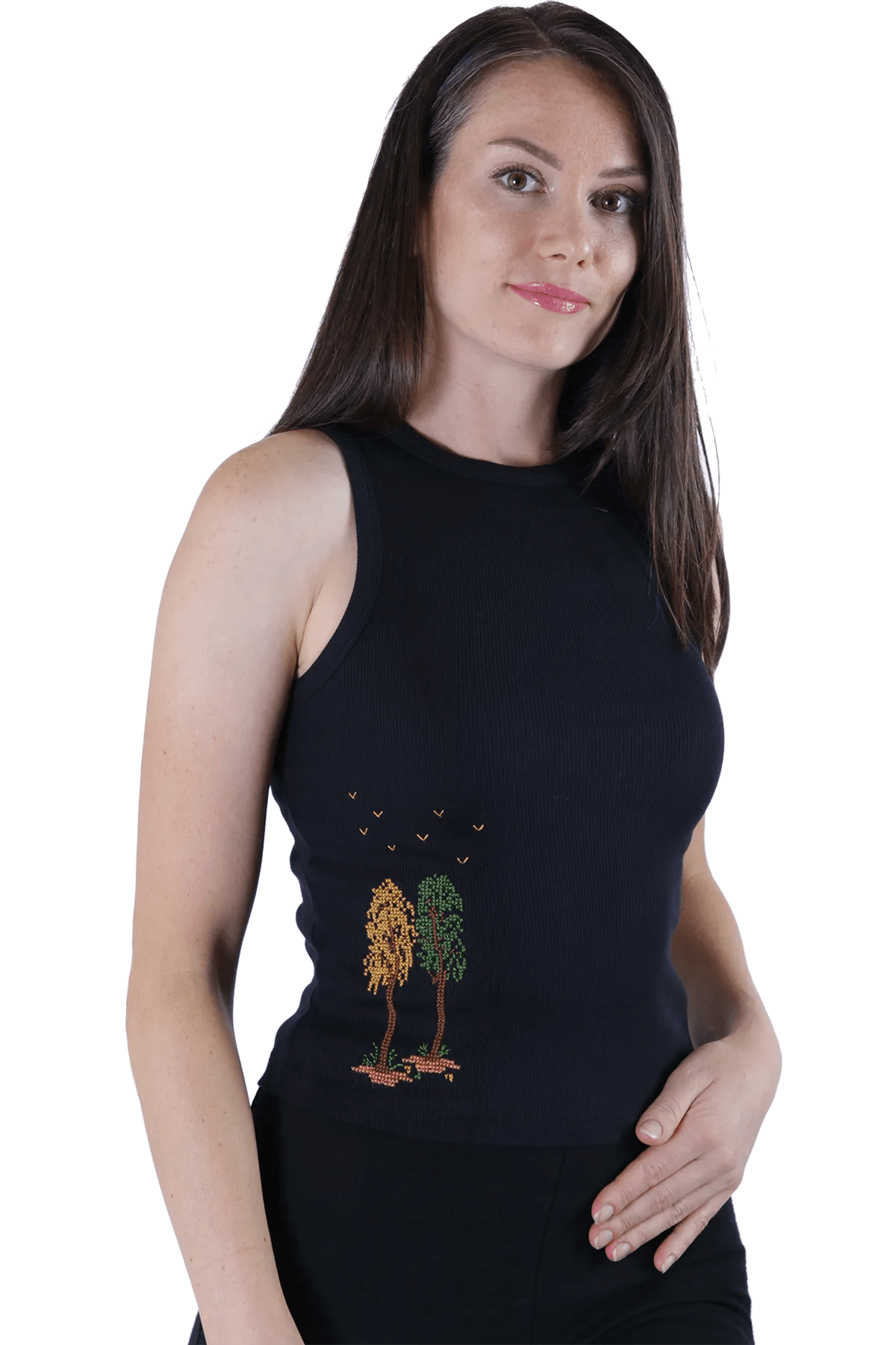 Black embroidered tank top (Small)