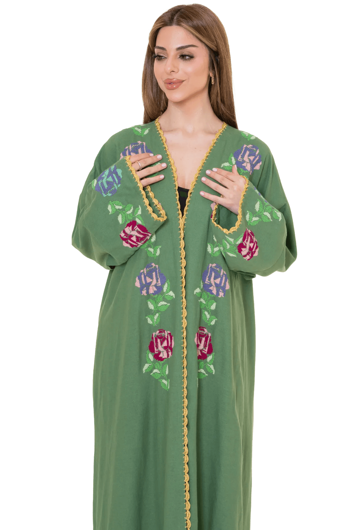 Hand-stitched green Bisht