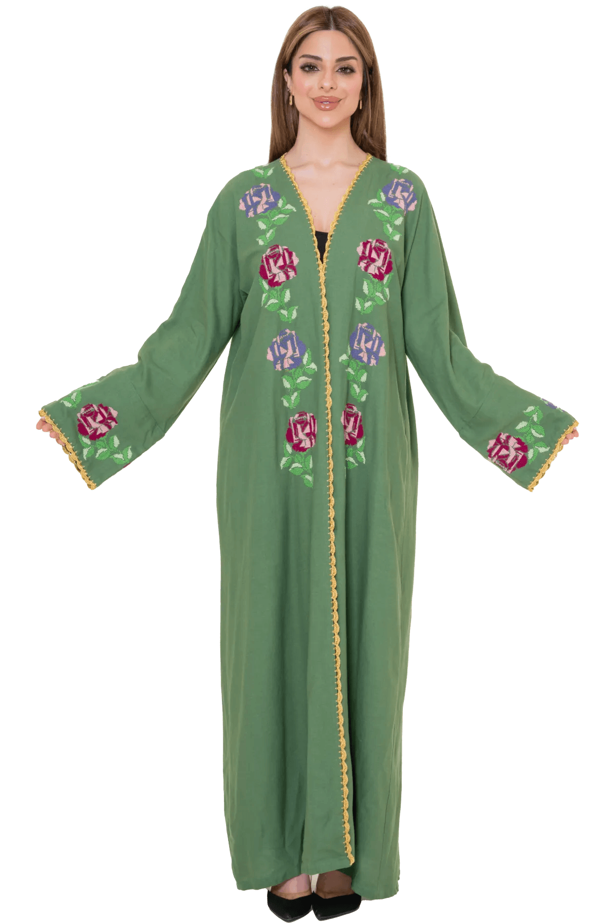 Hand-stitched green Bisht