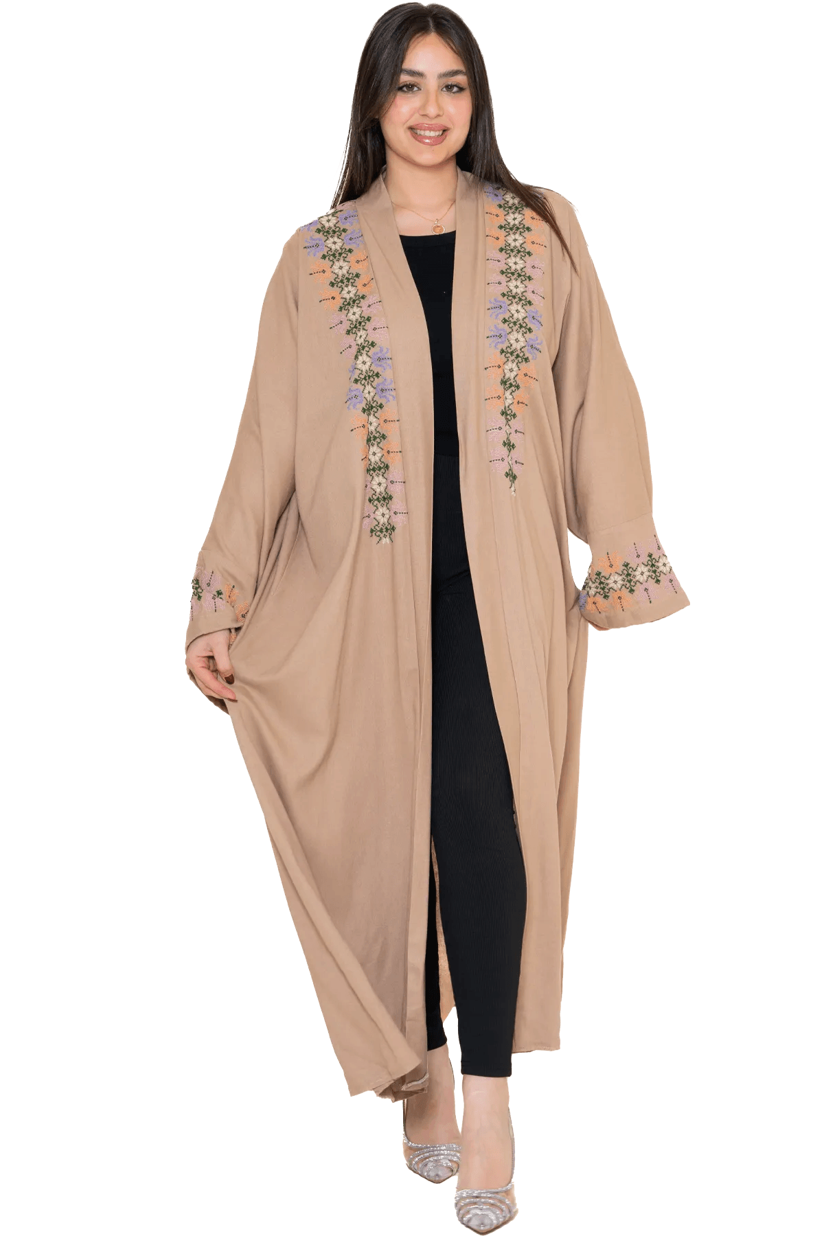 Hand-embroidered Beige bisht