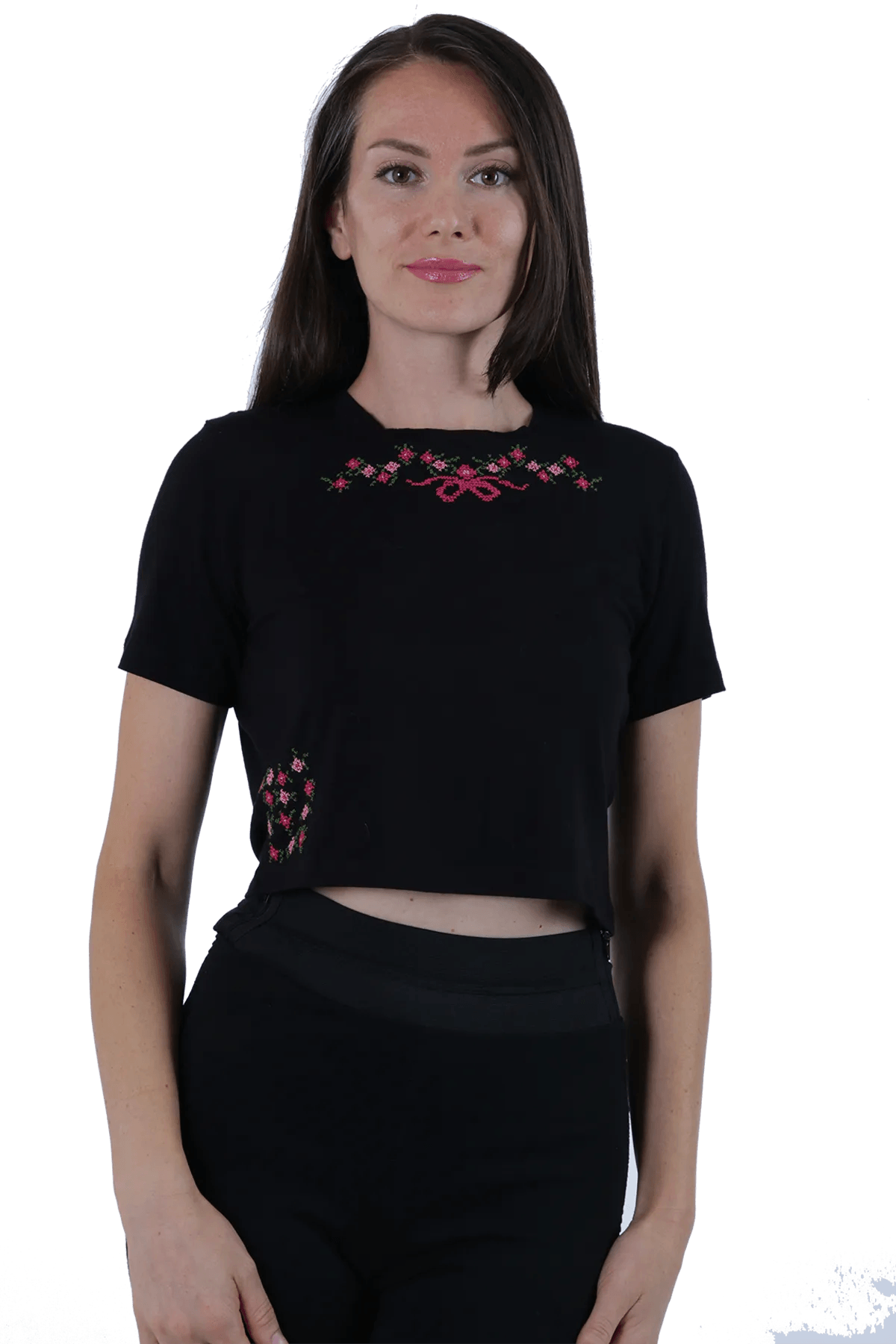 Black embroidered crop top (Medium)